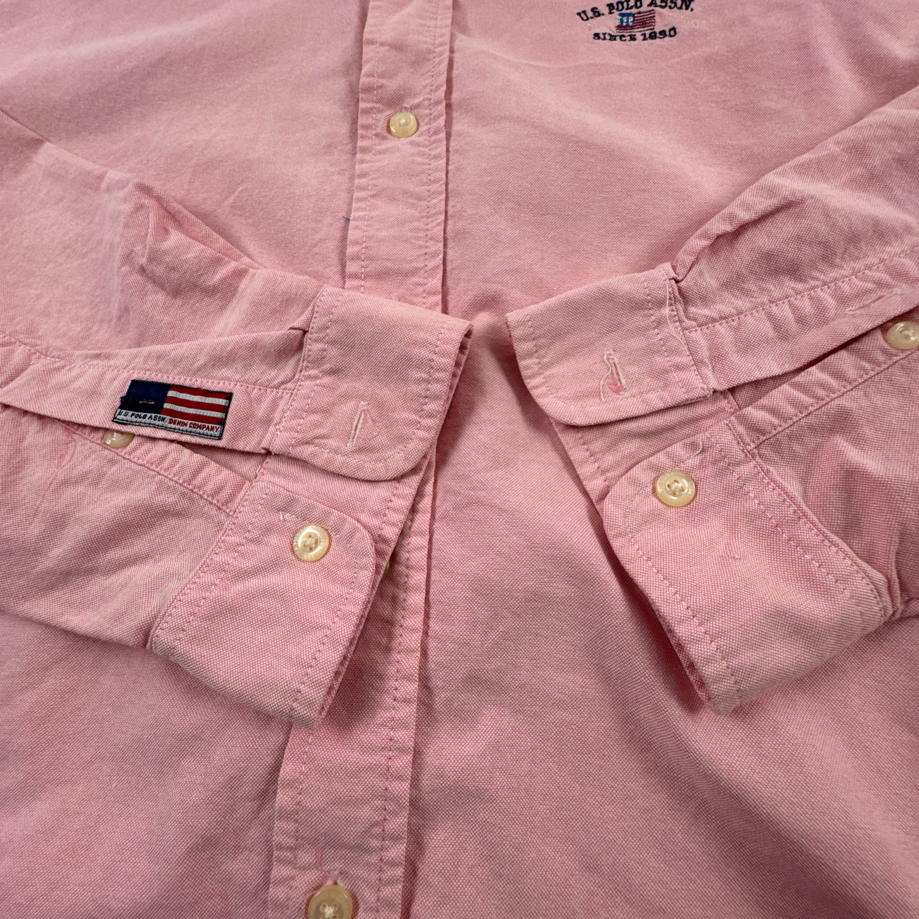 Camicia Vintage US POLO rosa a tinta unita in cotone anni 00 - Taglia L uomo
