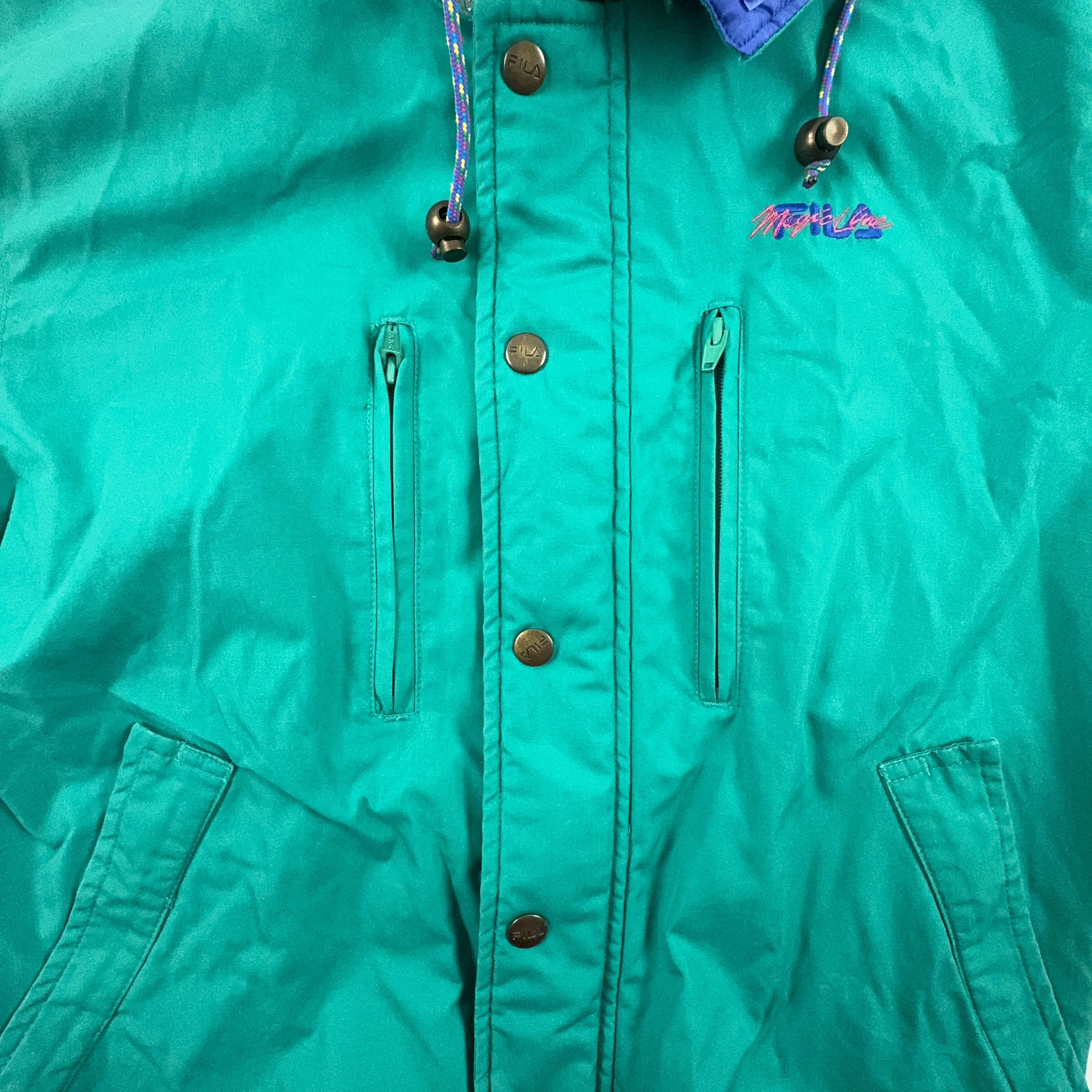 Giacca a vento Fila Magic Line Vintage verde con cappuccio anni 90 - Taglia XS/S uomo