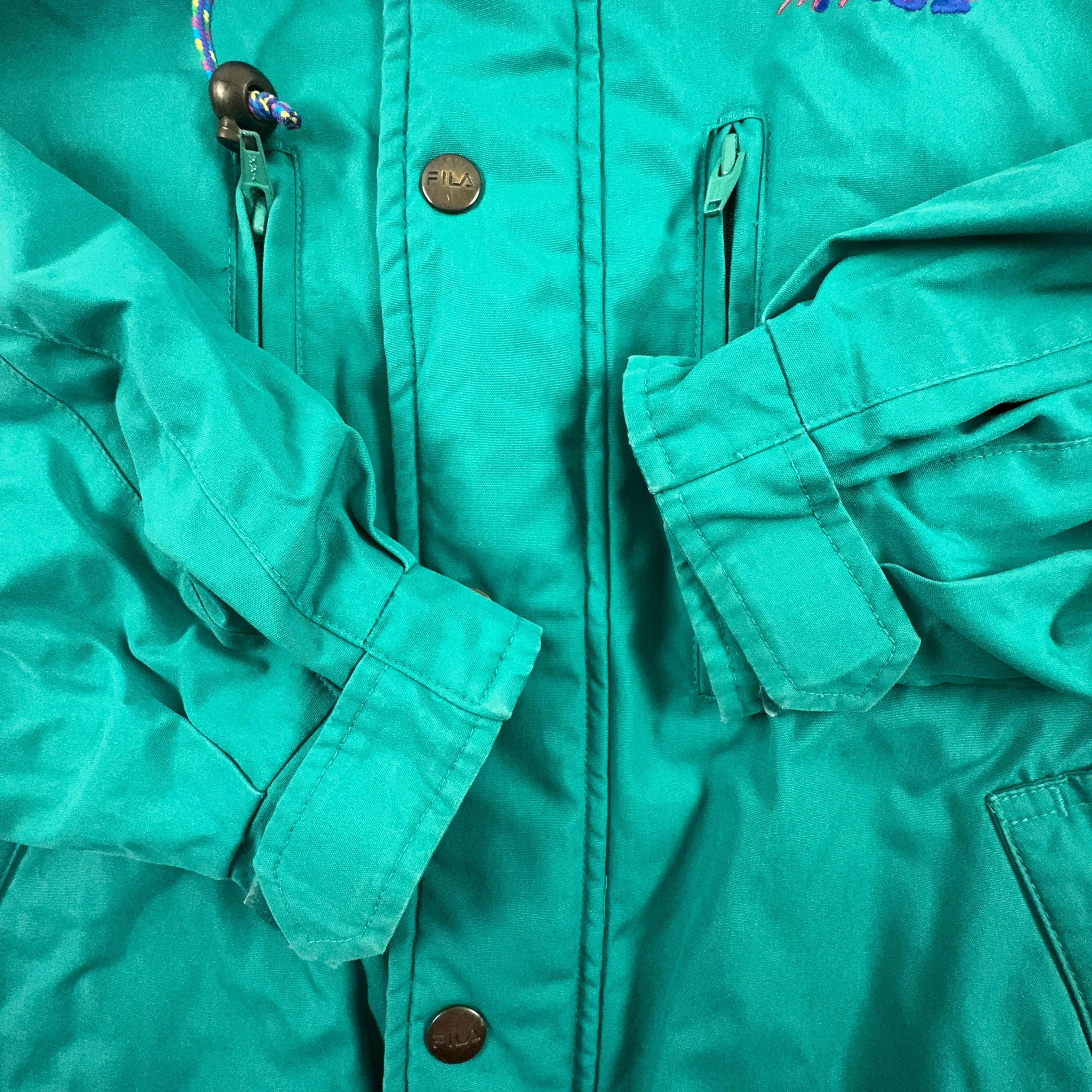 Giacca a vento Fila Magic Line Vintage verde con cappuccio anni 90 - Taglia XS/S uomo