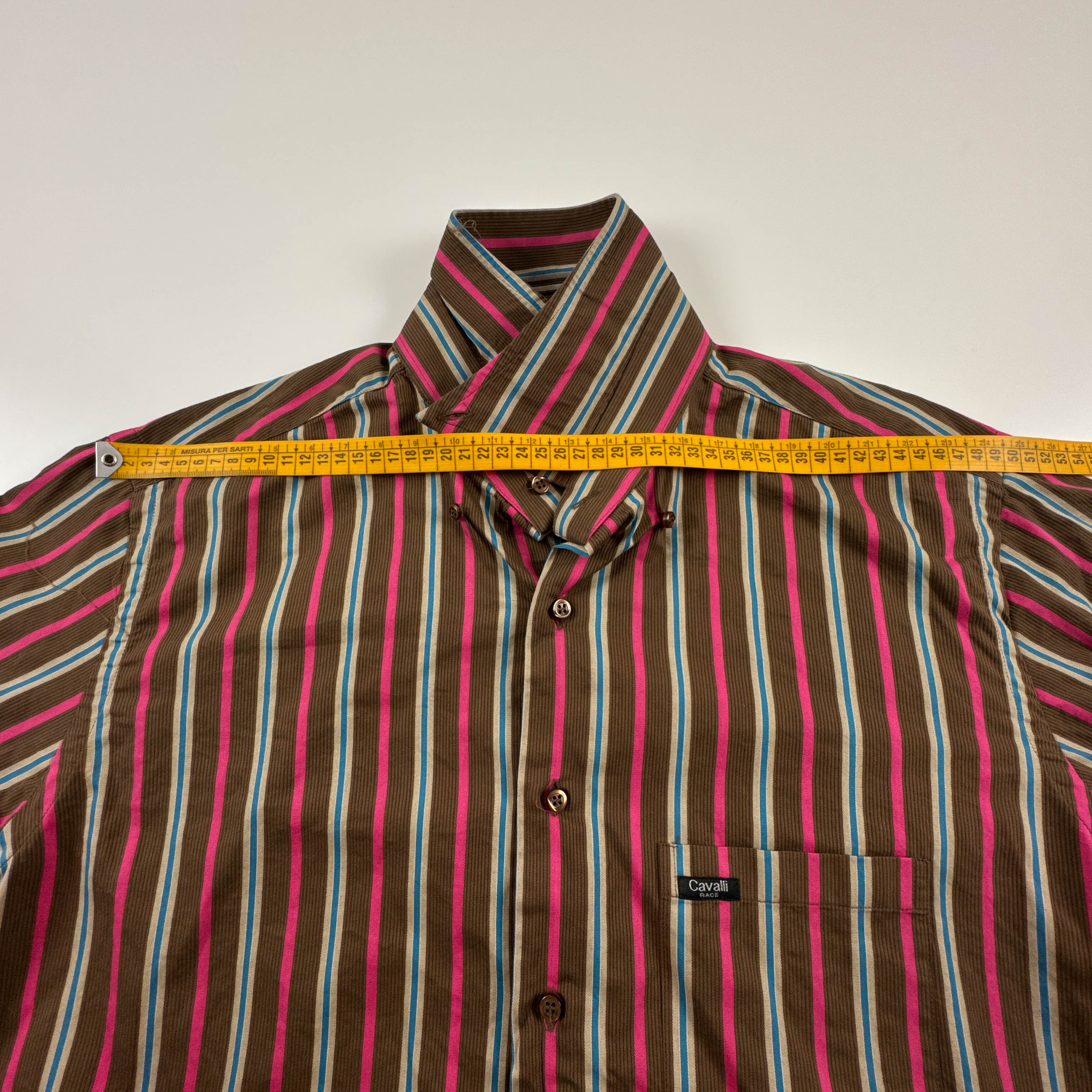Camicia Cavalli marrone blu e rosa a righe in cotone - Taglia XL uomo