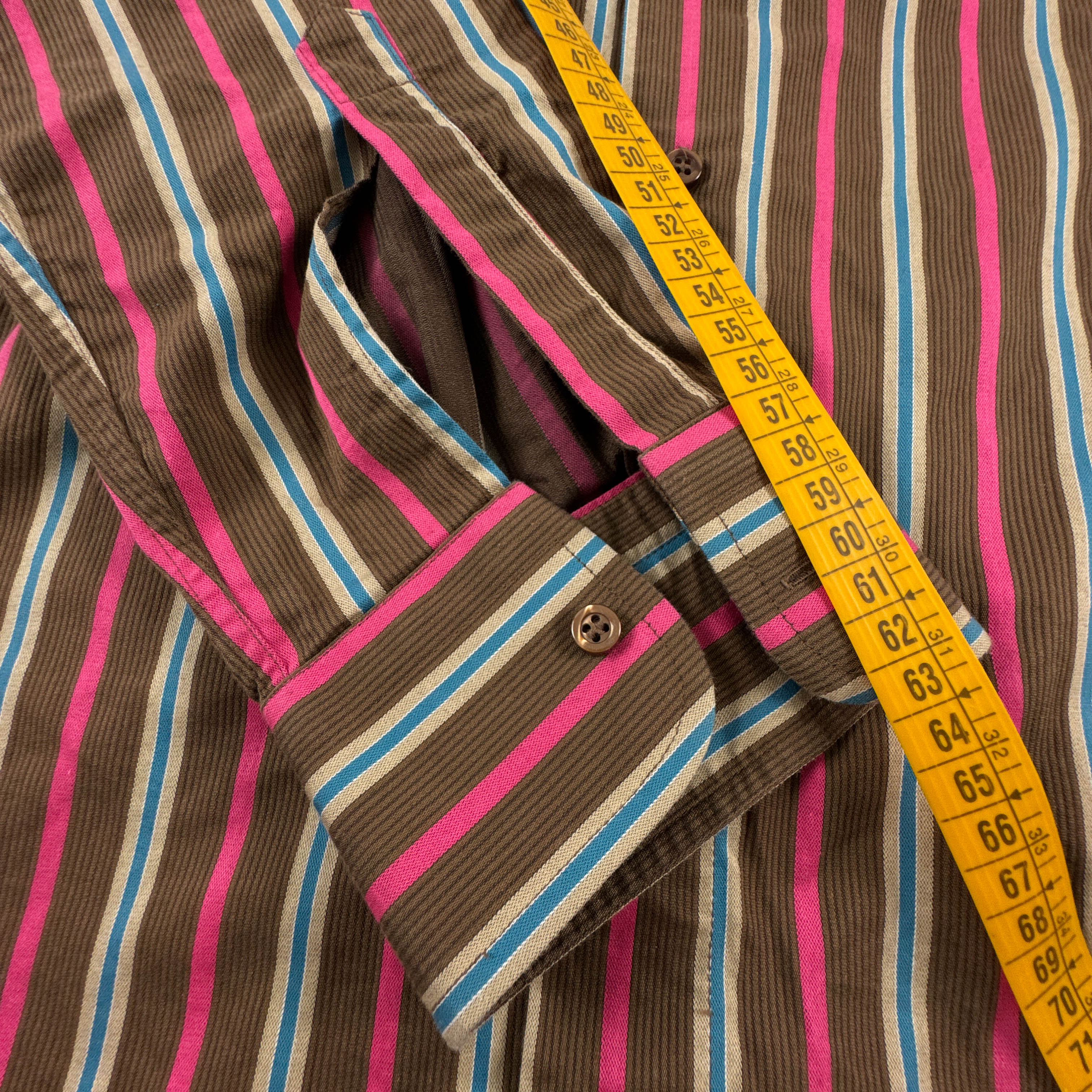 Camicia Cavalli marrone blu e rosa a righe in cotone - Taglia XL uomo