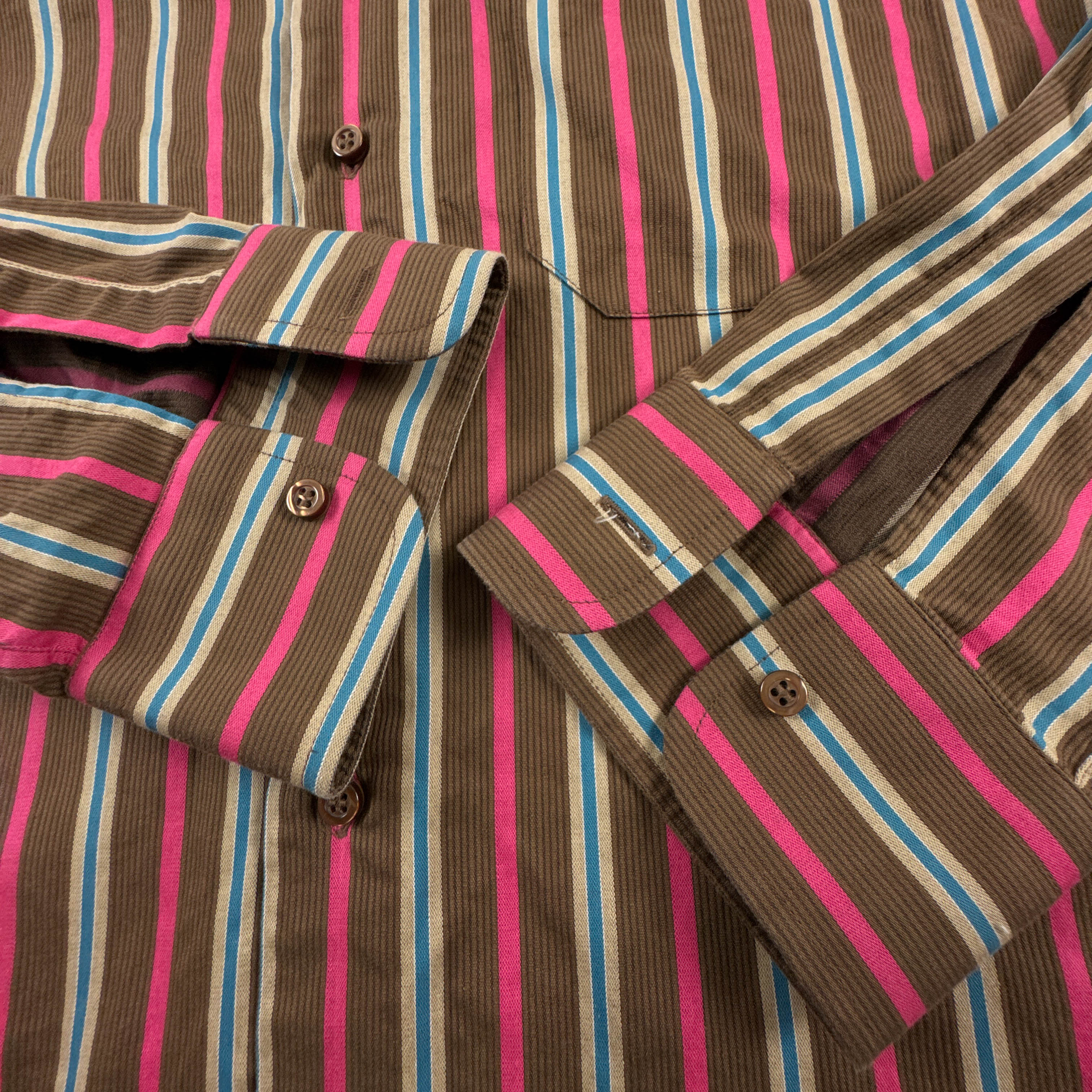 Camicia Cavalli marrone blu e rosa a righe in cotone - Taglia XL uomo