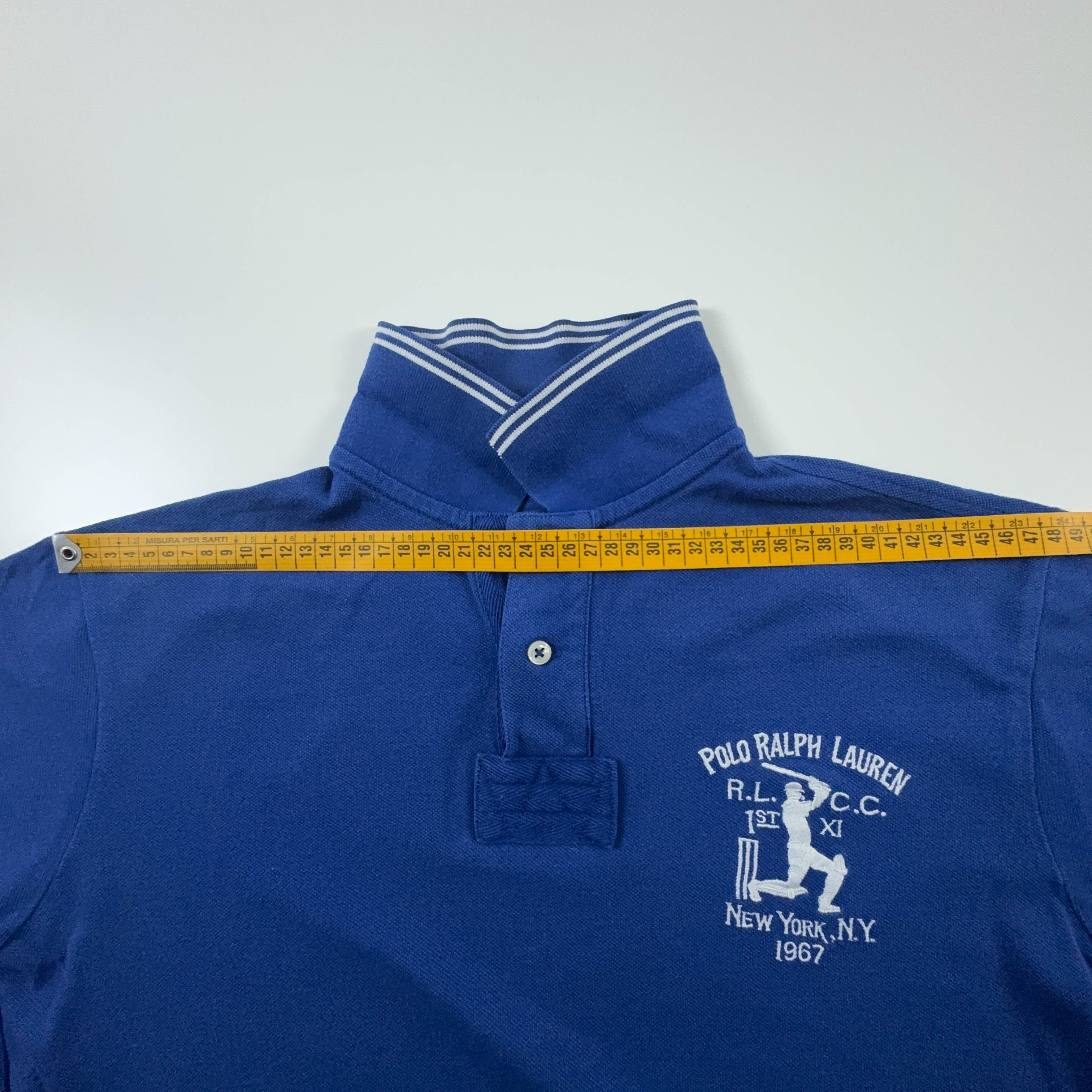 Polo Ralph Lauren azzurro scuro tinta unita in cotone custom fit - Taglia M/L uomo