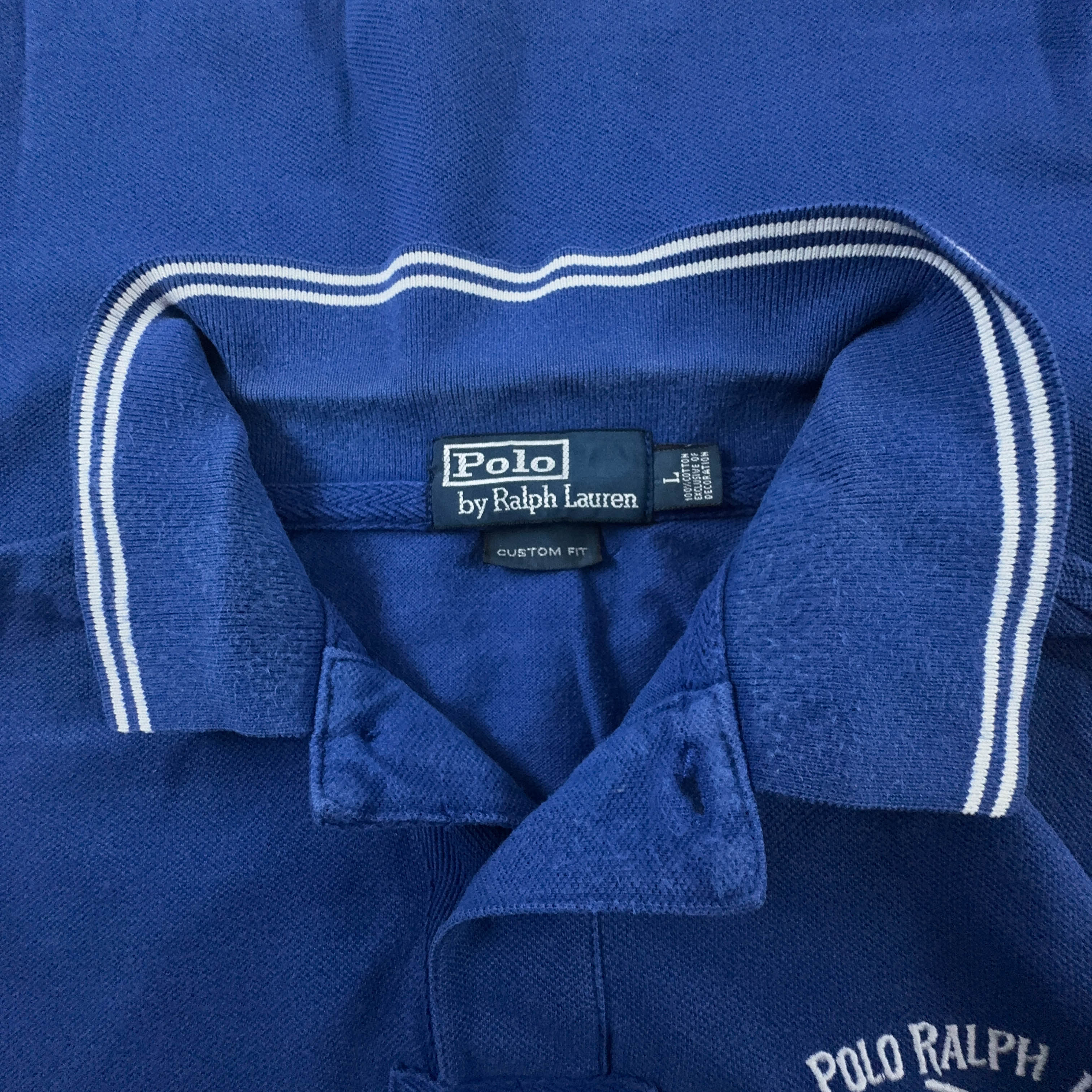 Polo Ralph Lauren azzurro scuro tinta unita in cotone custom fit - Taglia M/L uomo