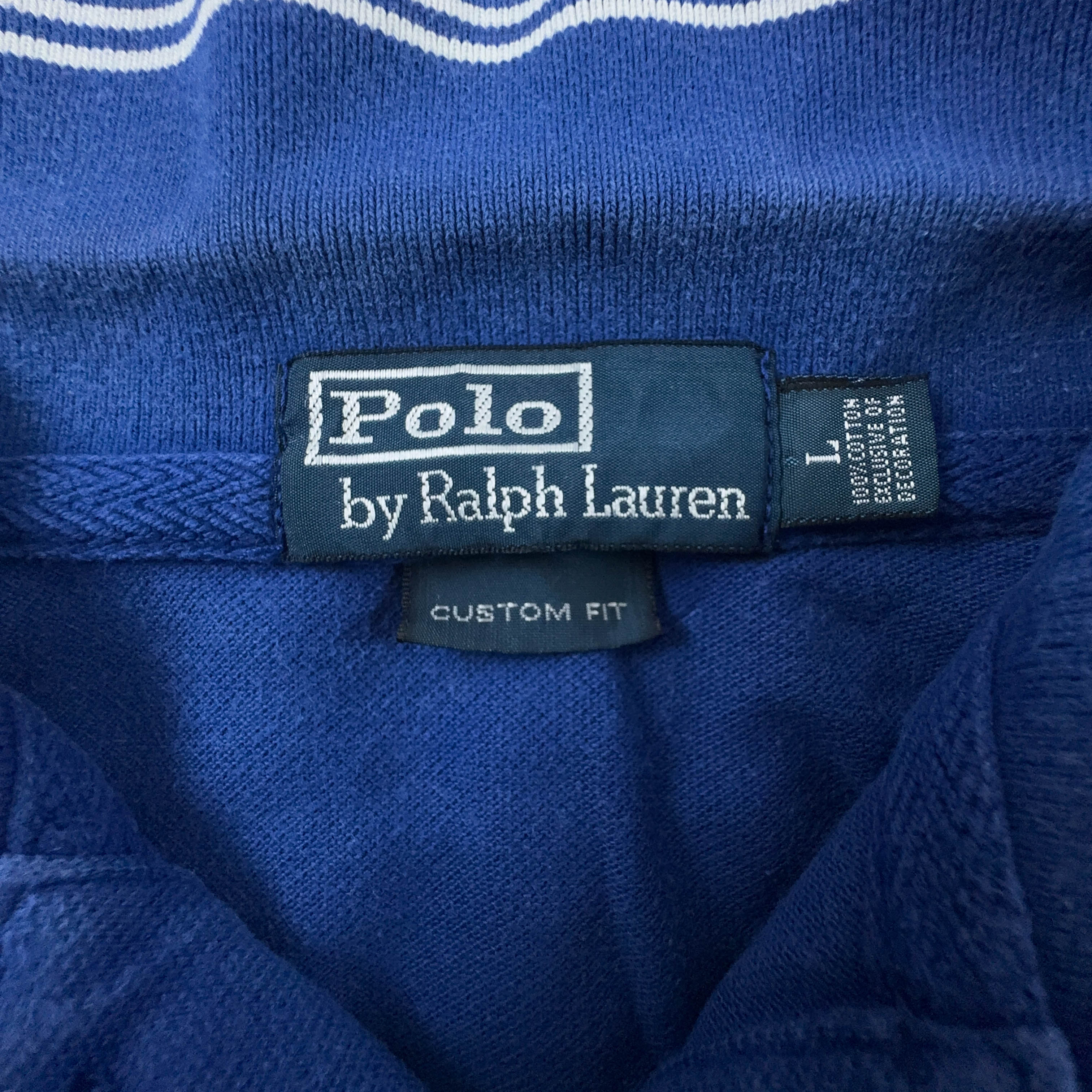Polo Ralph Lauren azzurro scuro tinta unita in cotone custom fit - Taglia M/L uomo