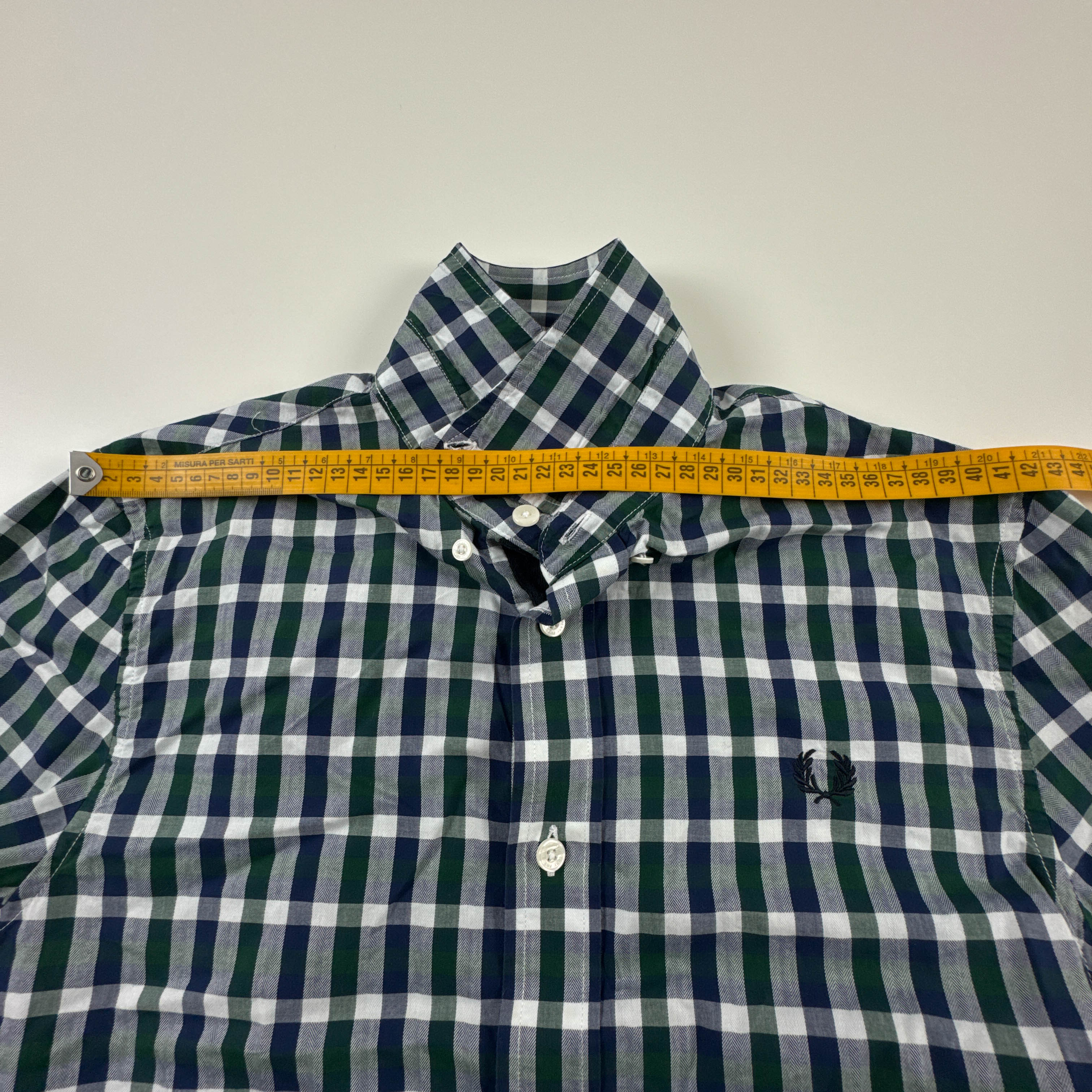 Camicia Fred Perry verde blu e bianca a quadri in cotone - Taglia S uomo