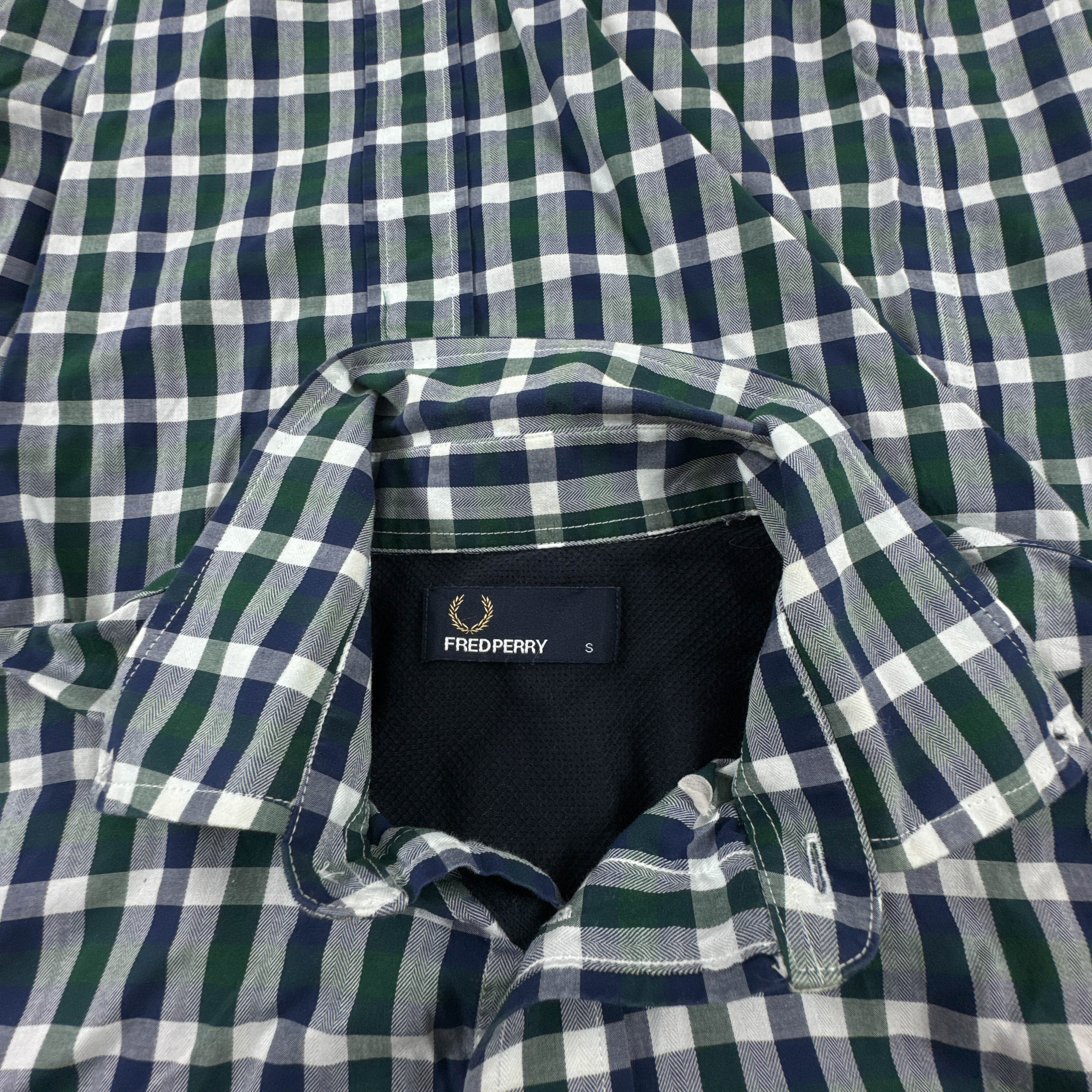 Camicia Fred Perry verde blu e bianca a quadri in cotone - Taglia S uomo