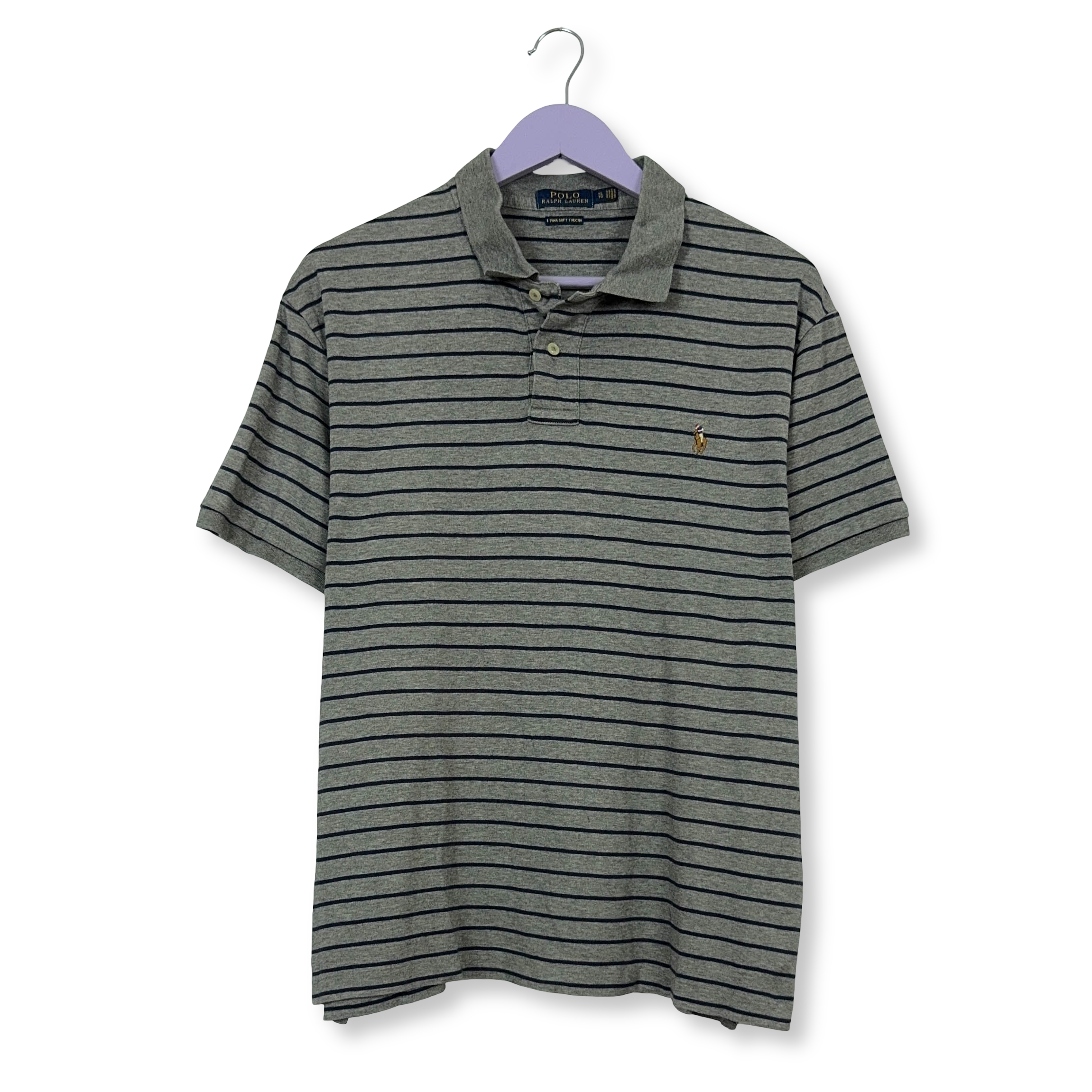 Polo Ralph Lauren a righe grigia e nera in cotone soft touch - Taglia XL uomo