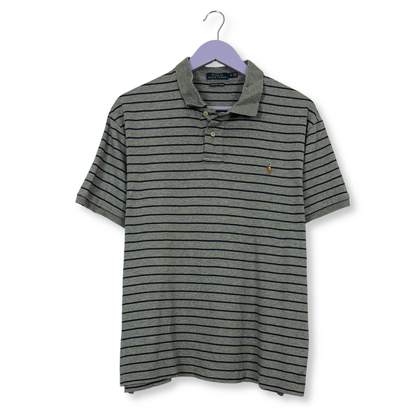 Polo Ralph Lauren a righe grigia e nera in cotone soft touch - Taglia XL uomo