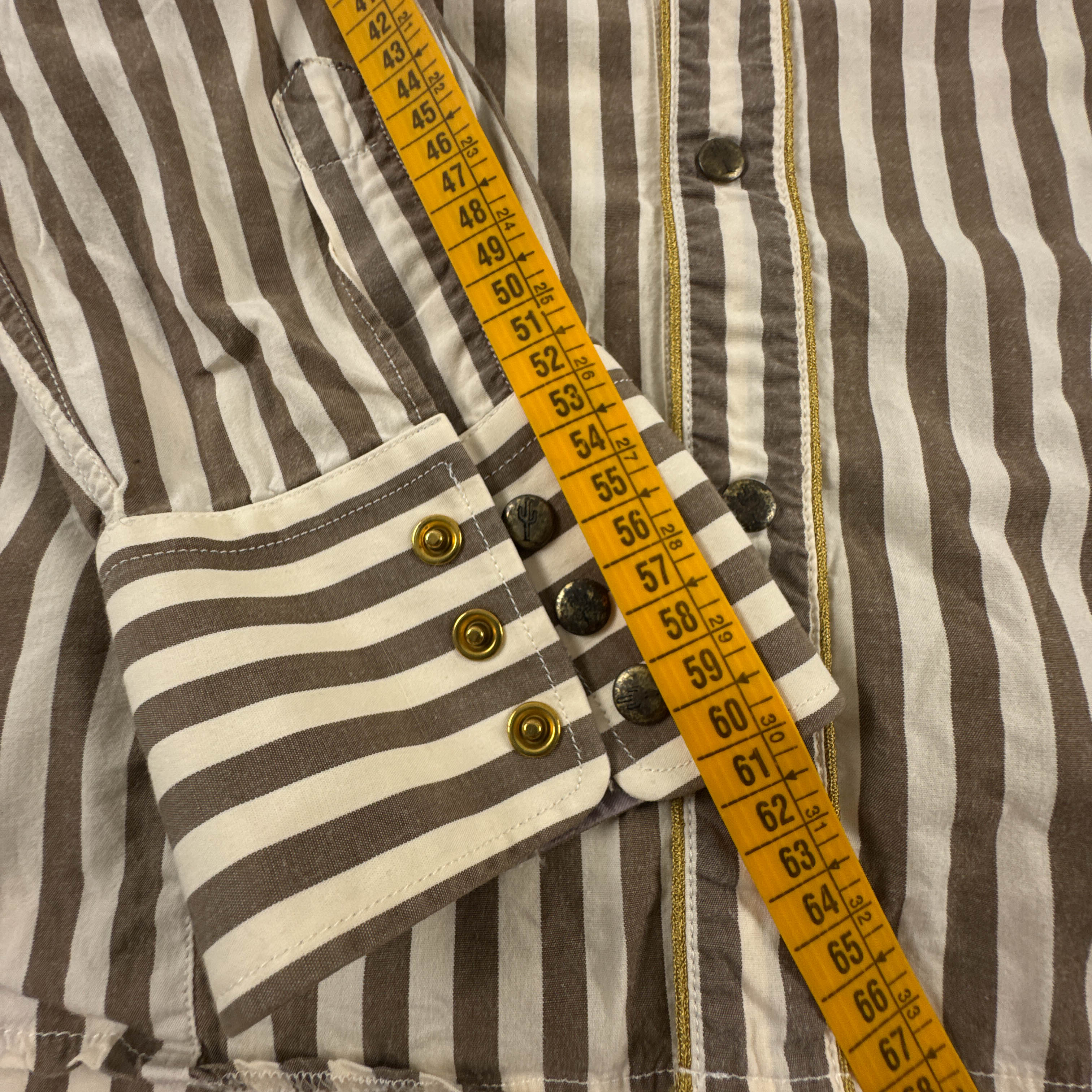 Camicia Hugo Boss gialla e marrone a righe con ricami e paillette - Taglia L uomo
