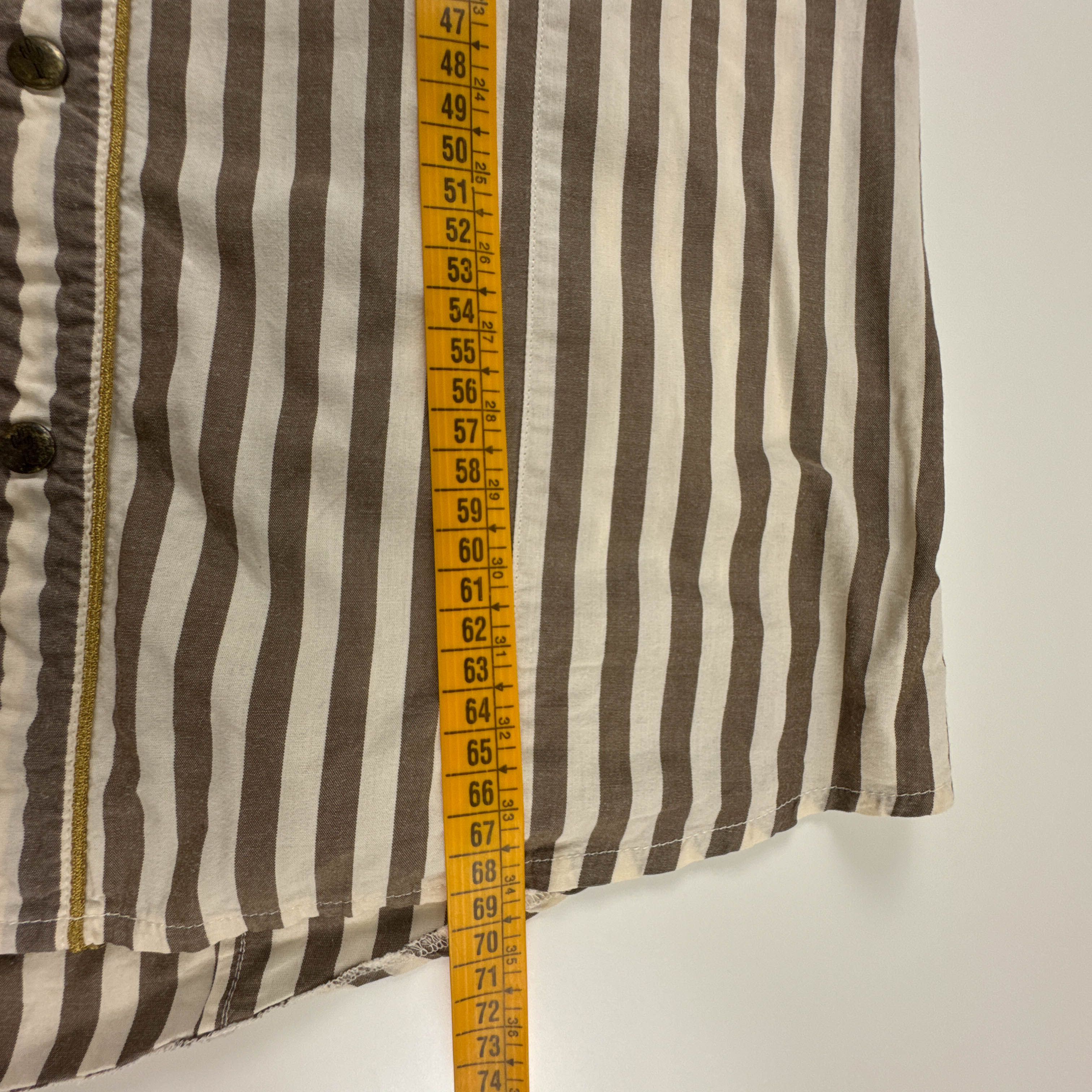 Camicia Hugo Boss gialla e marrone a righe con ricami e paillette - Taglia L uomo