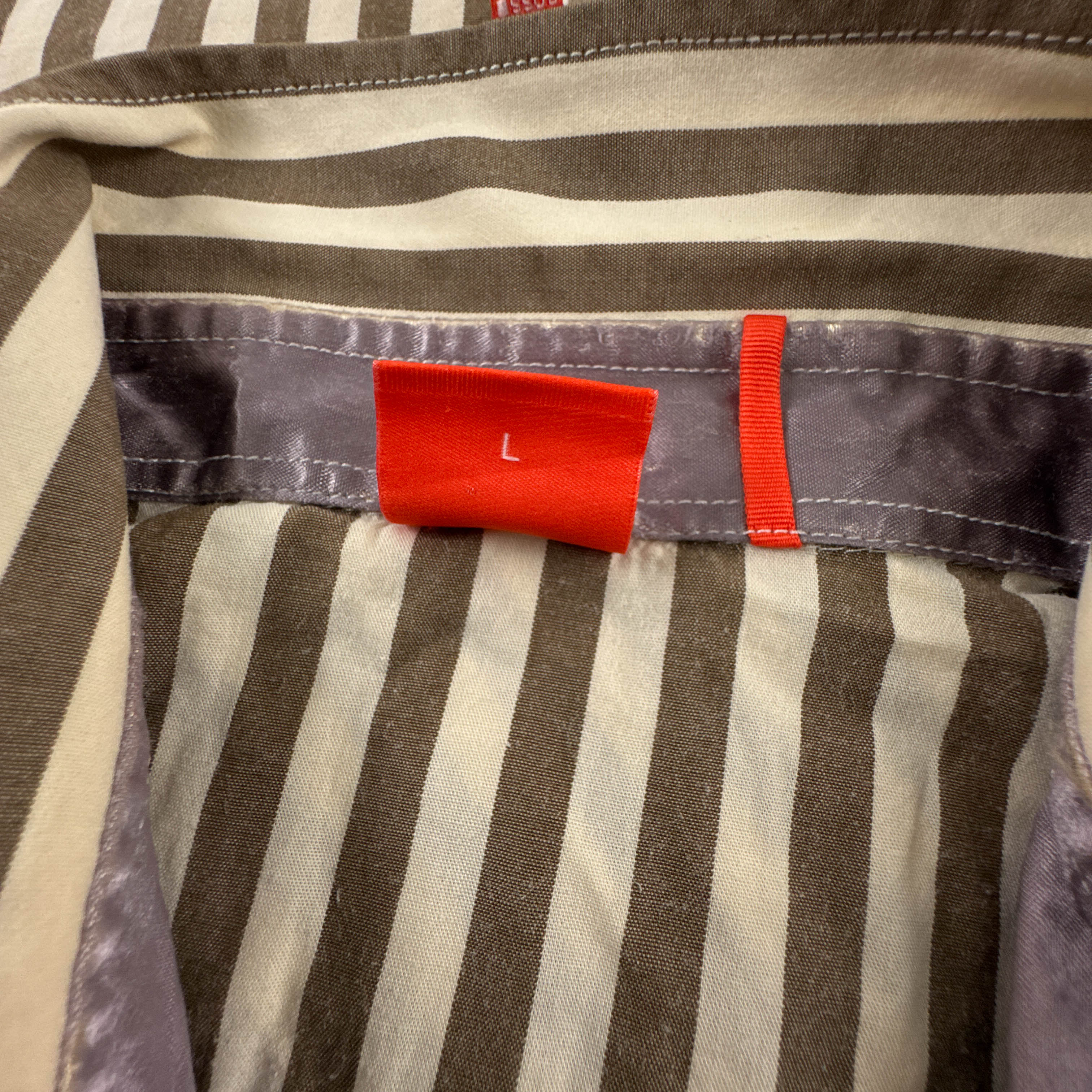 Camicia Hugo Boss gialla e marrone a righe con ricami e paillette - Taglia L uomo