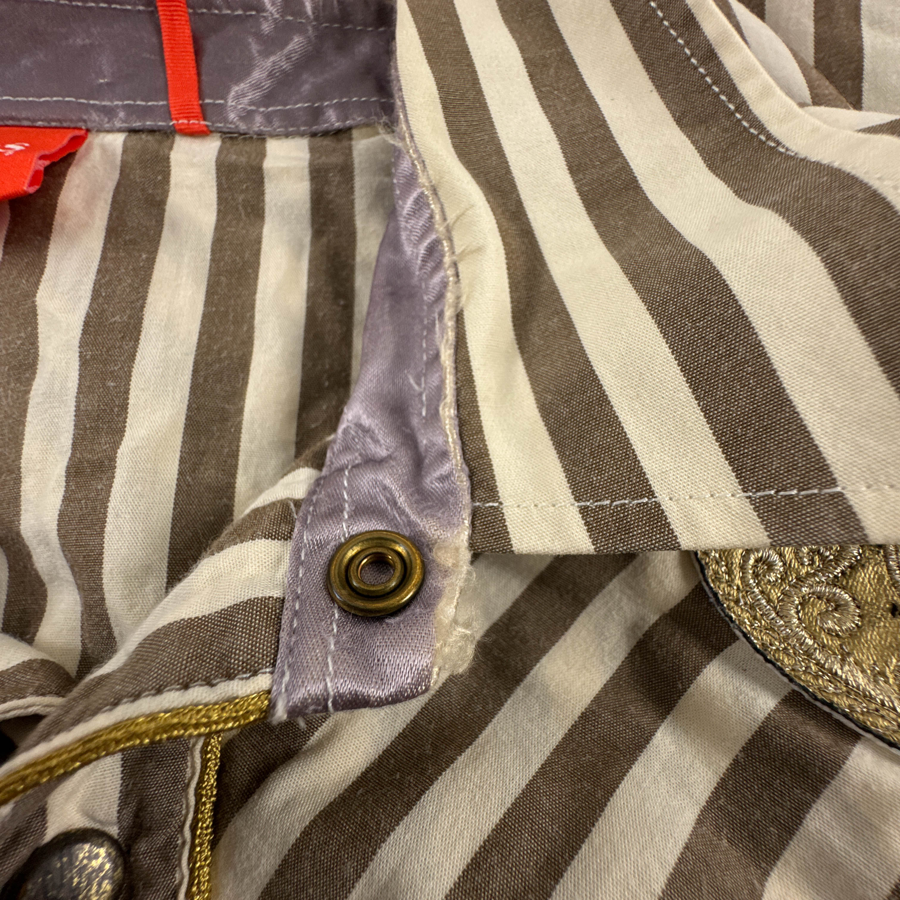Camicia Hugo Boss gialla e marrone a righe con ricami e paillette - Taglia L uomo