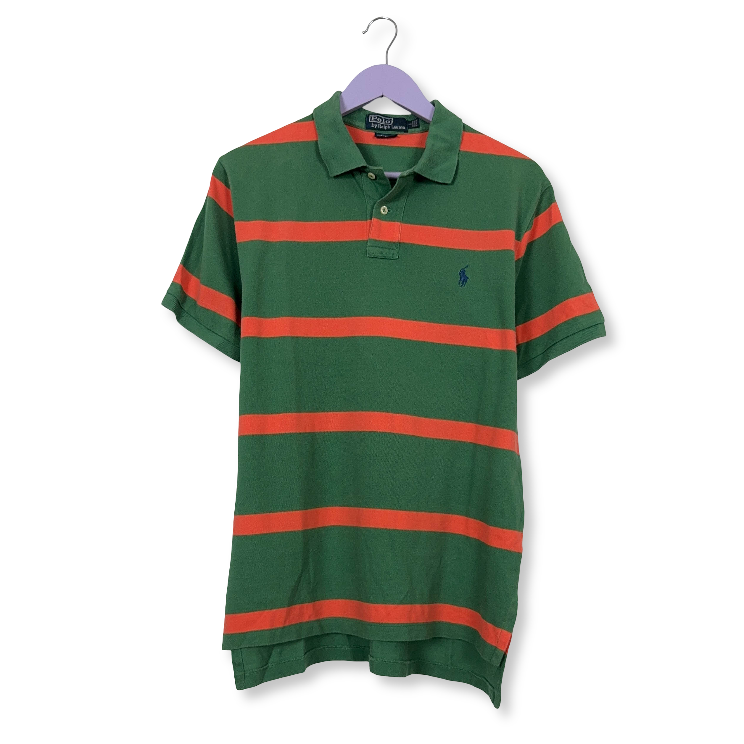Polo Ralph Lauren a righe verde ed arancione in cotone custom fit - Taglia L uomo