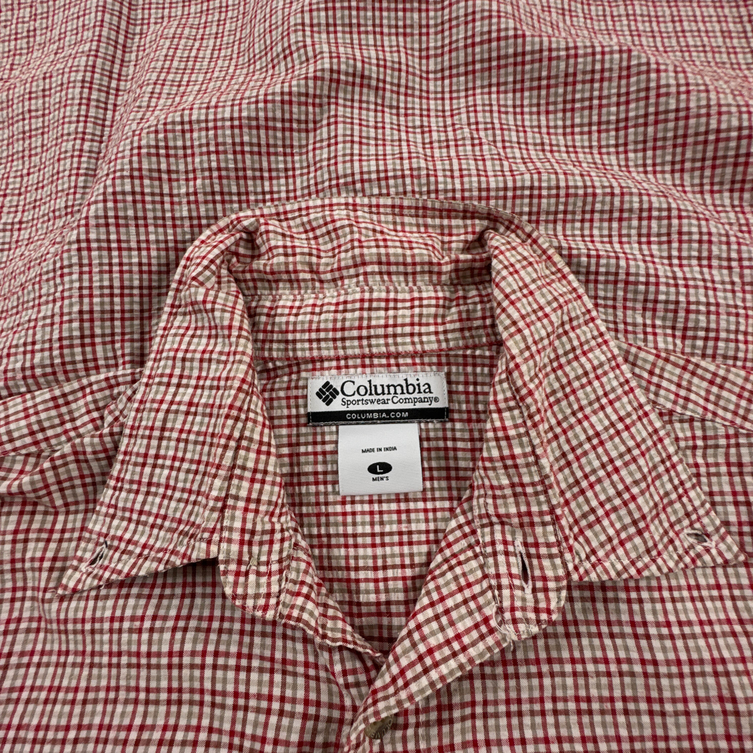 Camicia Columbia rossa e bianca a quadri 55% cotone - Taglia L uomo