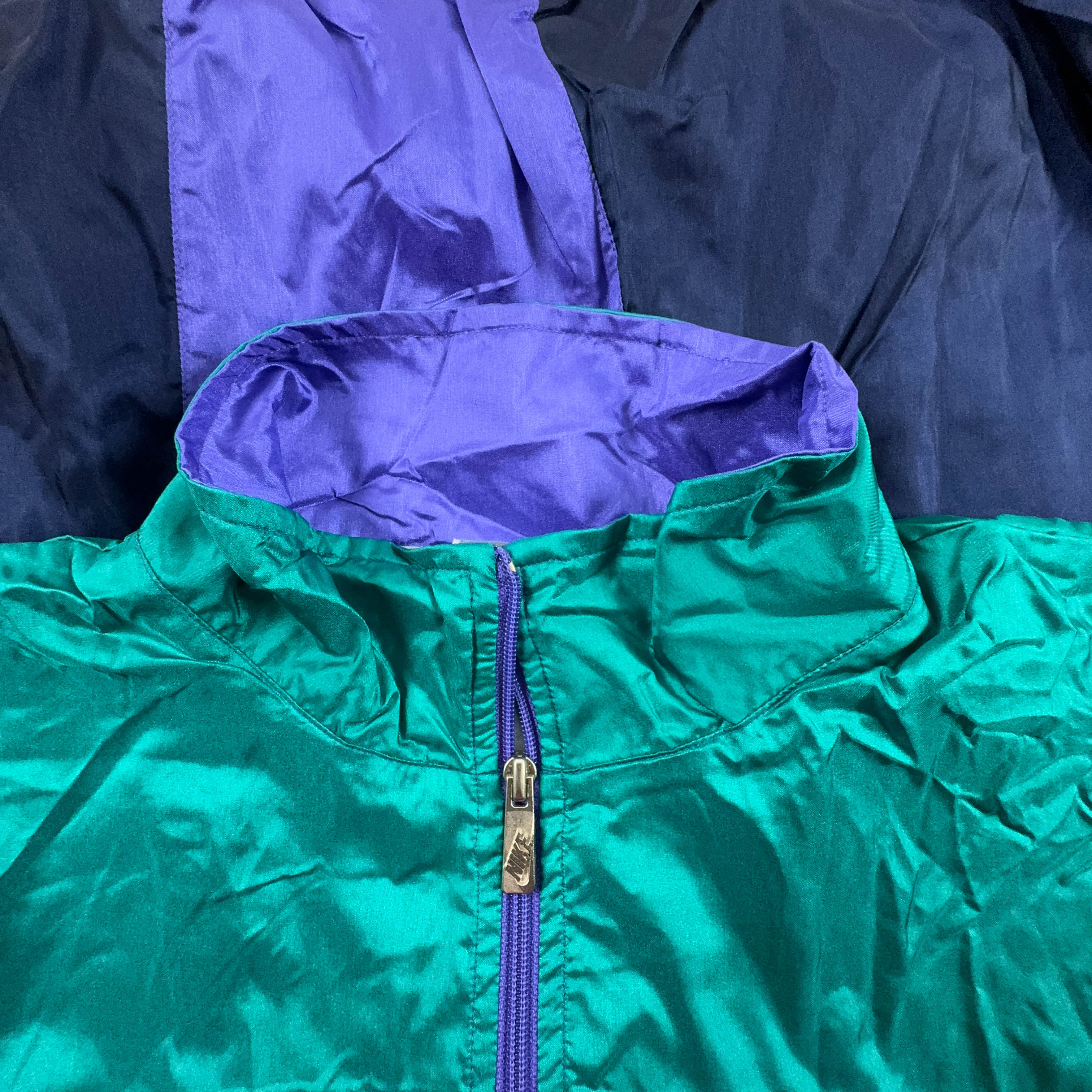 Giacca a vento Nike Vintage blu e verde con zip anni 90 - Taglia XL uomo