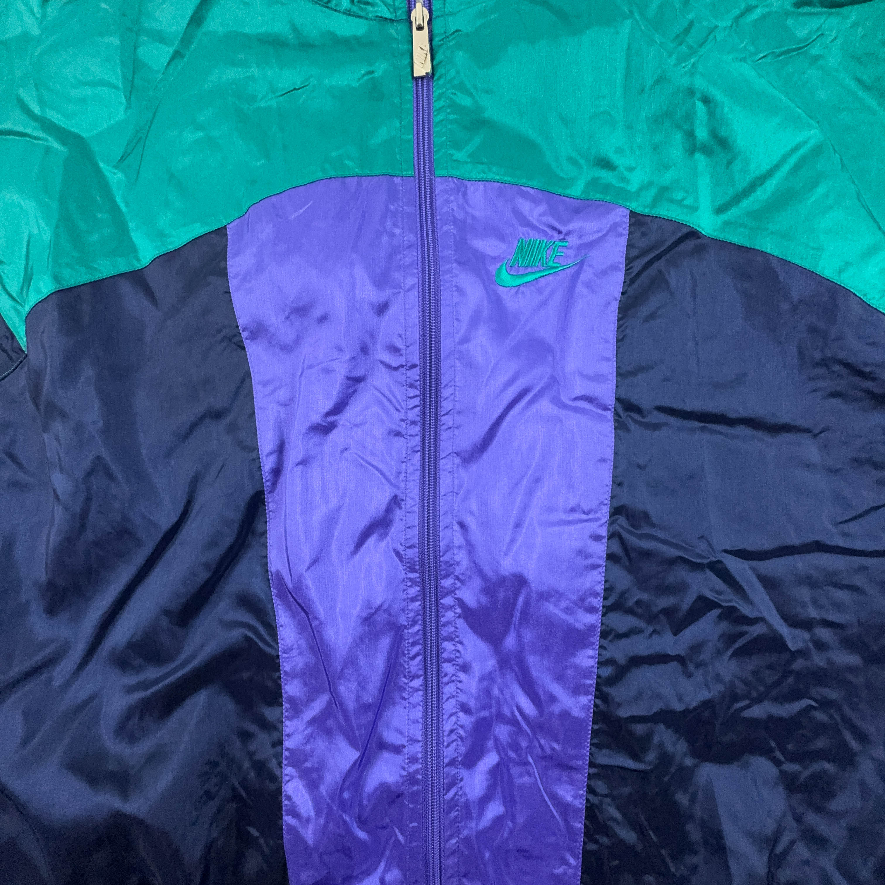 Giacca a vento Nike Vintage blu e verde con zip anni 90 - Taglia XL uomo