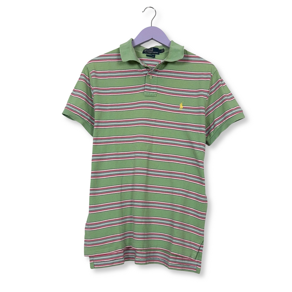 Polo Ralph Lauren verde a righe multicolore custom fit - Taglia L uomo