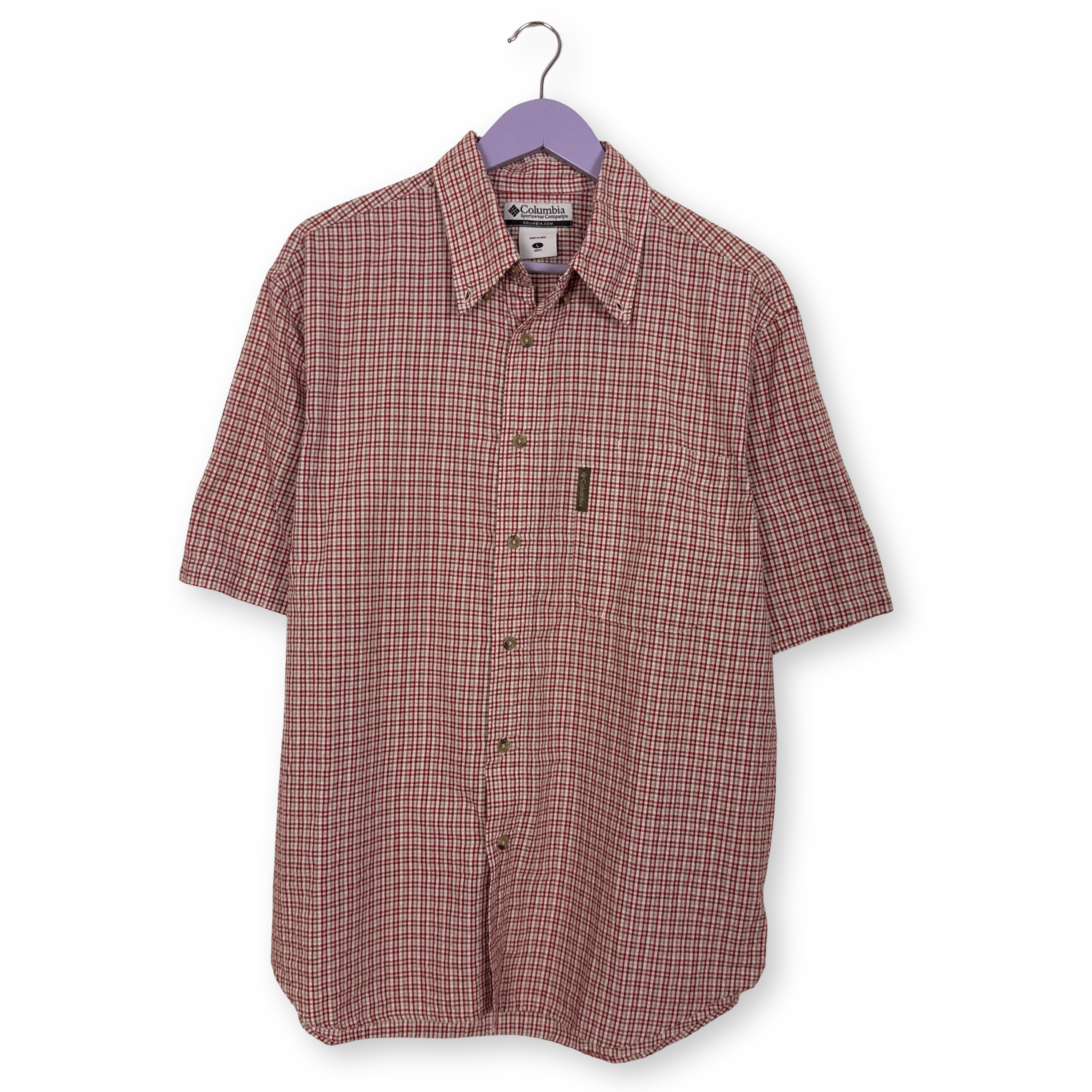 Camicia Columbia rossa e bianca a quadri 55% cotone - Taglia L uomo