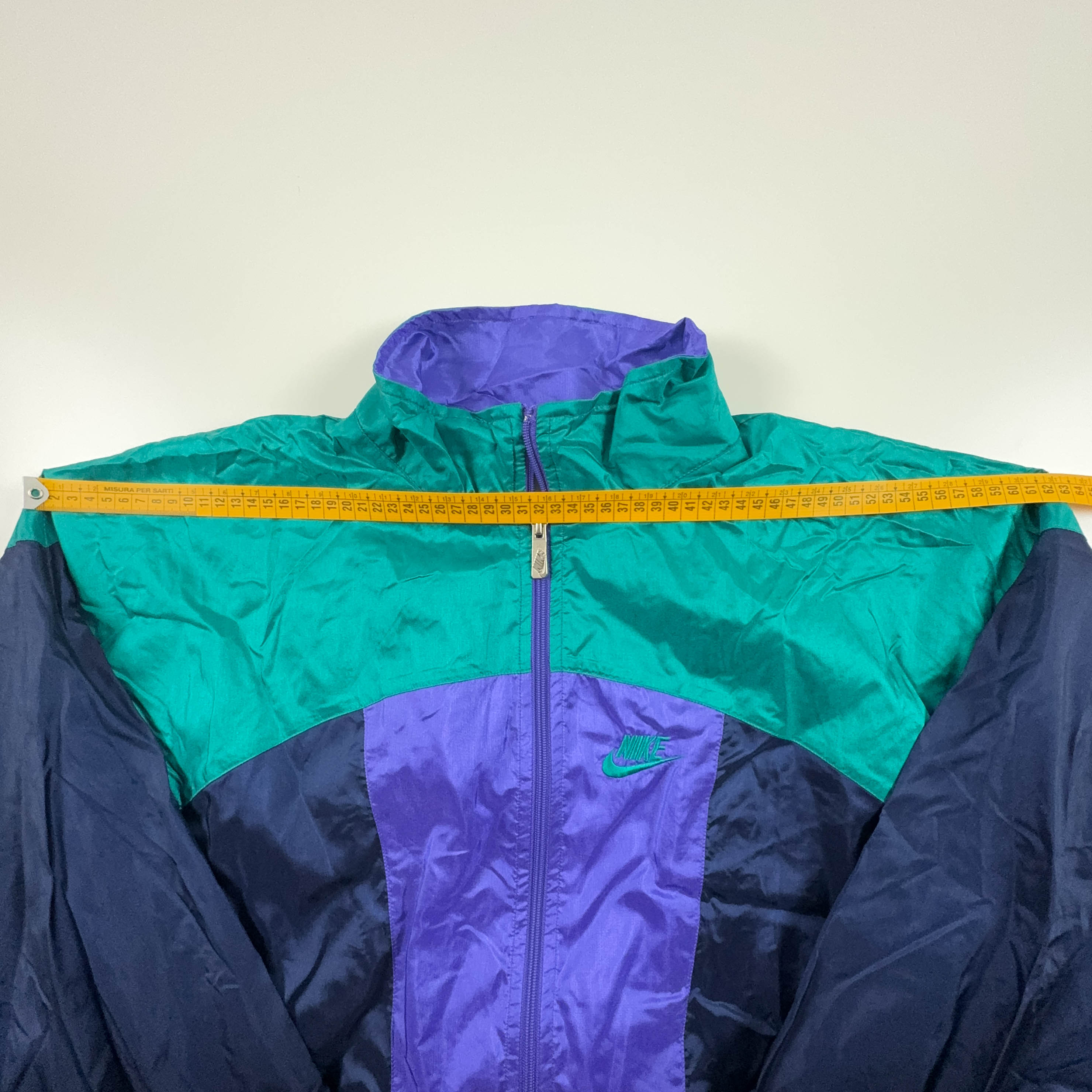 Giacca a vento Nike Vintage blu e verde con zip anni 90 - Taglia XL uomo