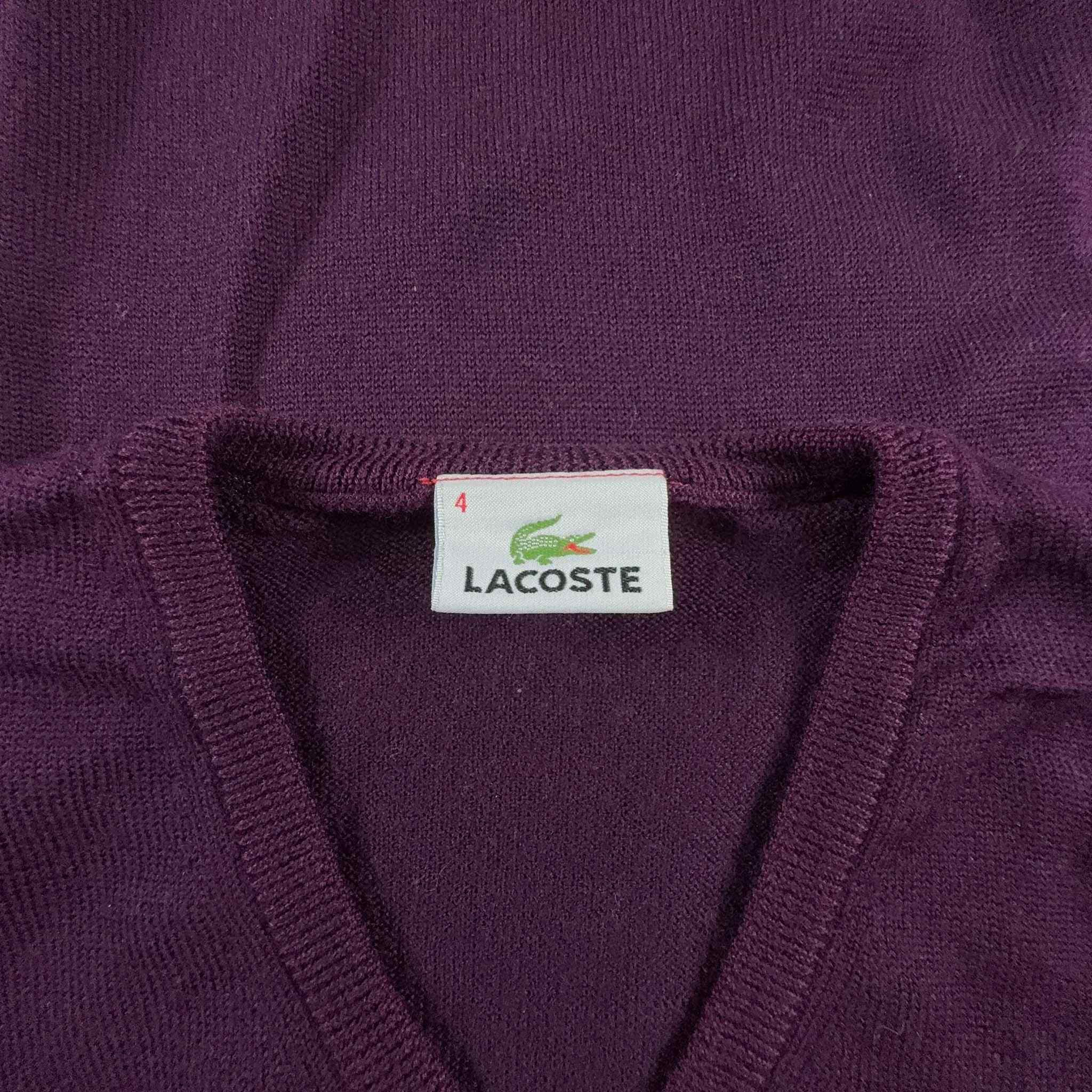 Maglione Lacoste 100% lana viola con scollo a V - Taglia M uomo