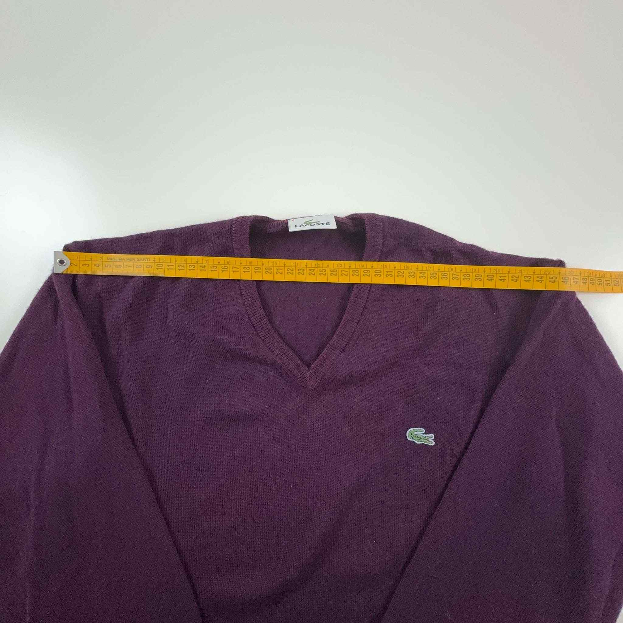 Maglione Lacoste 100% lana viola con scollo a V - Taglia M uomo