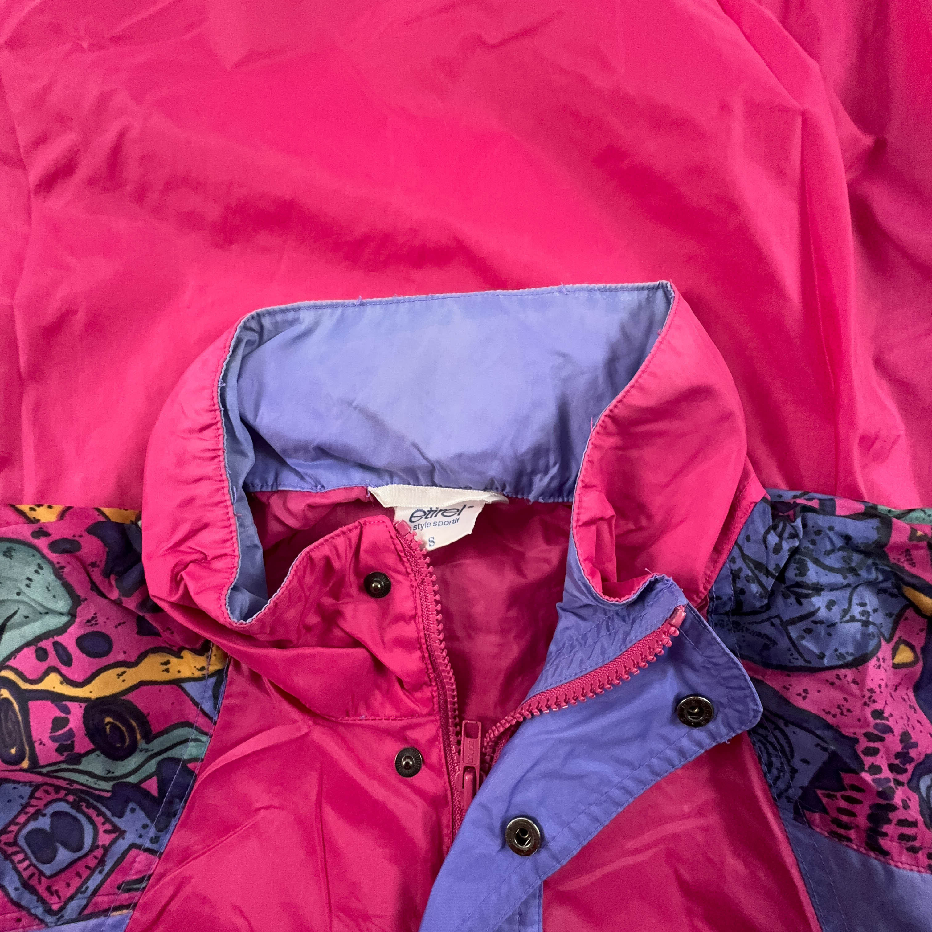 Giacca a vento Etirel impermeabile Vintage viola e rosa a fantasia con zip - Taglia L uomo