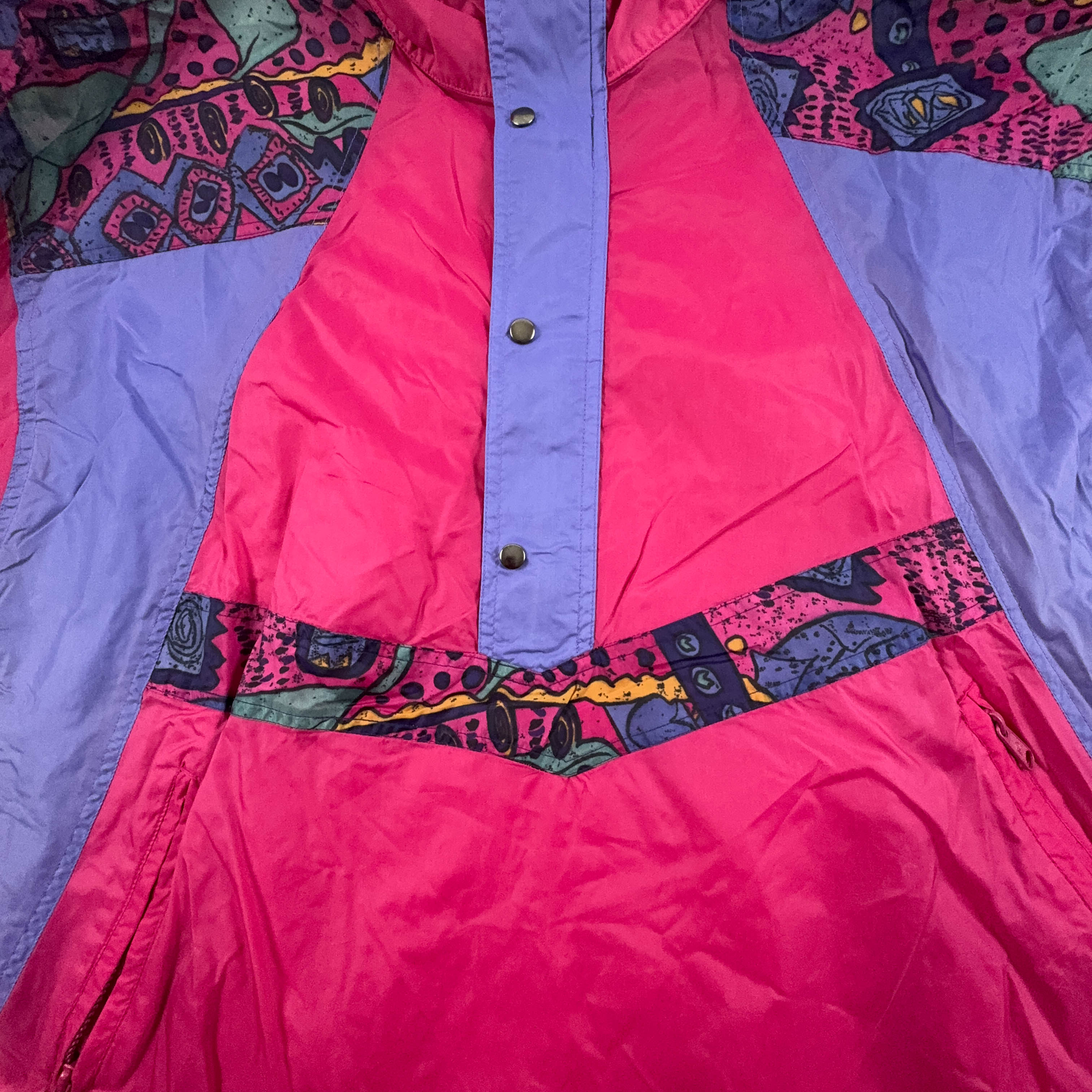 Giacca a vento Etirel impermeabile Vintage viola e rosa a fantasia con zip - Taglia L uomo