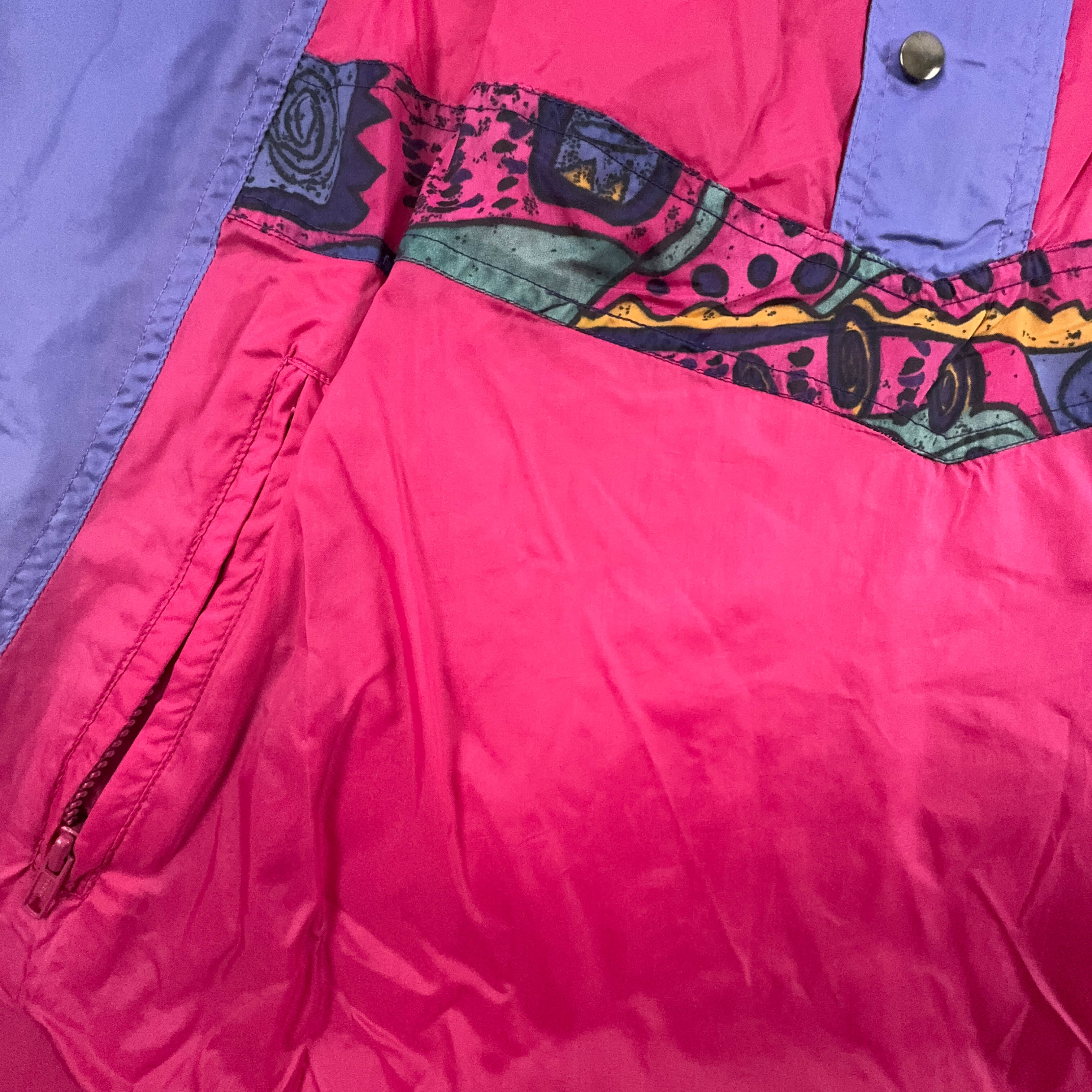 Giacca a vento Etirel impermeabile Vintage viola e rosa a fantasia con zip - Taglia L uomo