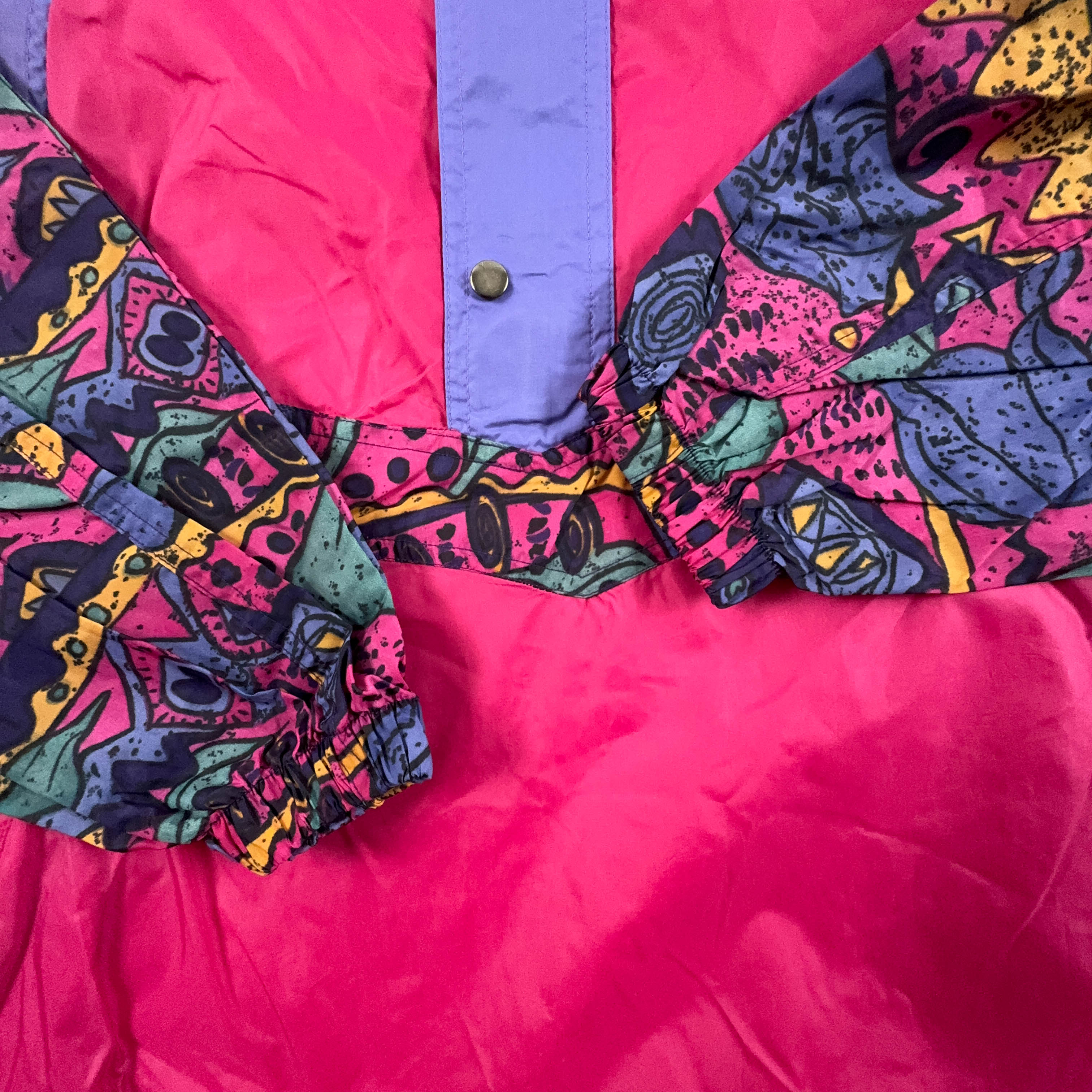 Giacca a vento Etirel impermeabile Vintage viola e rosa a fantasia con zip - Taglia L uomo