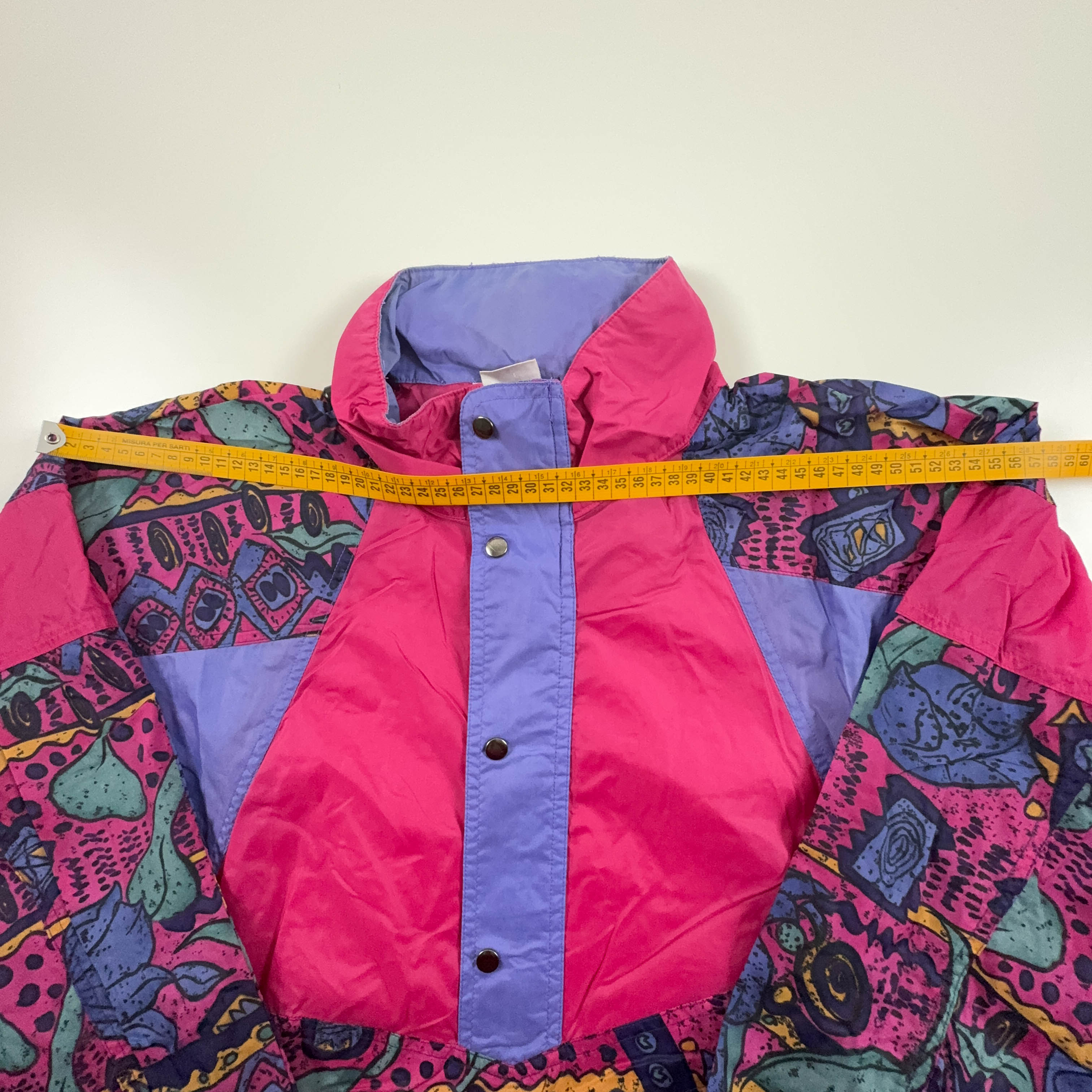Giacca a vento Etirel impermeabile Vintage viola e rosa a fantasia con zip - Taglia L uomo