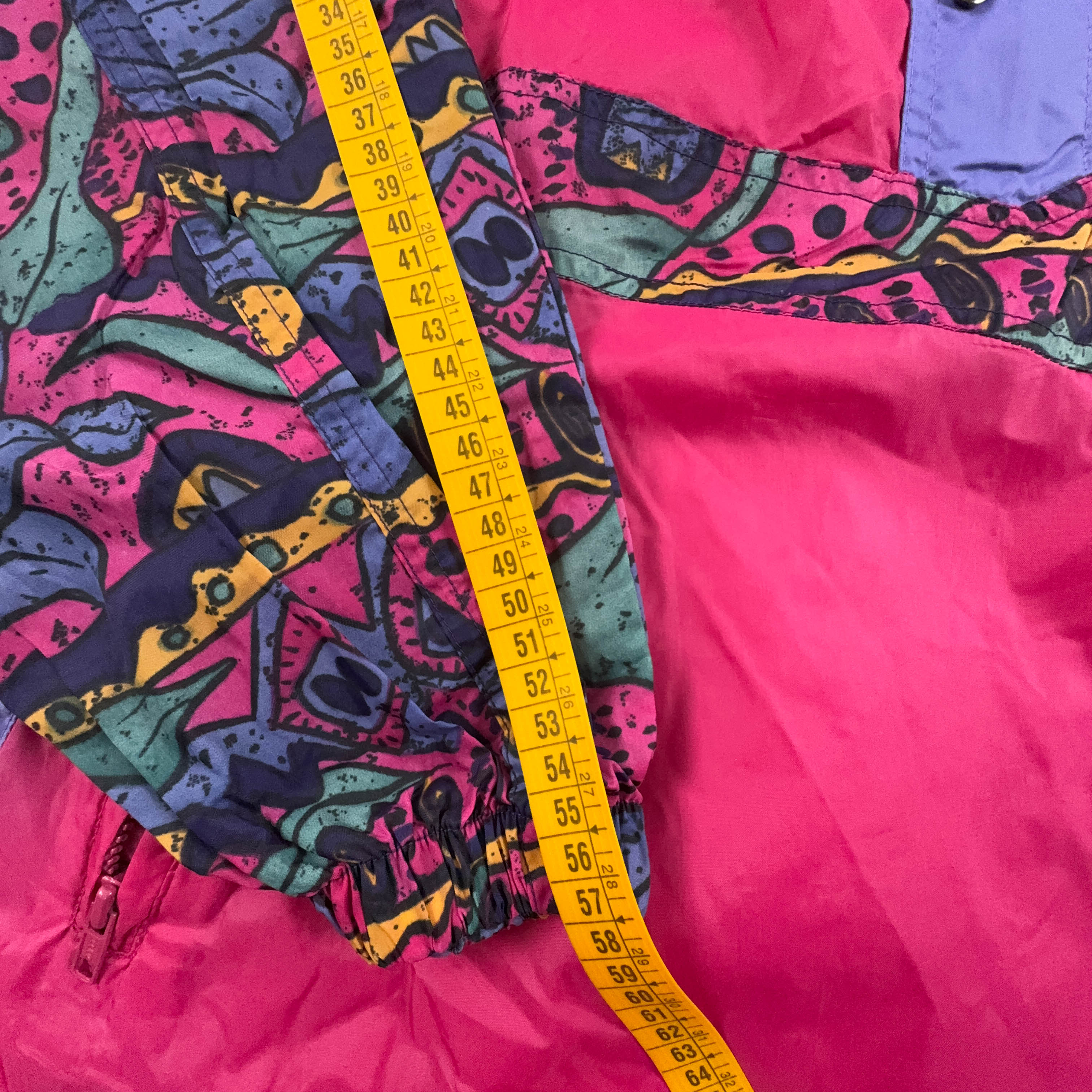Giacca a vento Etirel impermeabile Vintage viola e rosa a fantasia con zip - Taglia L uomo