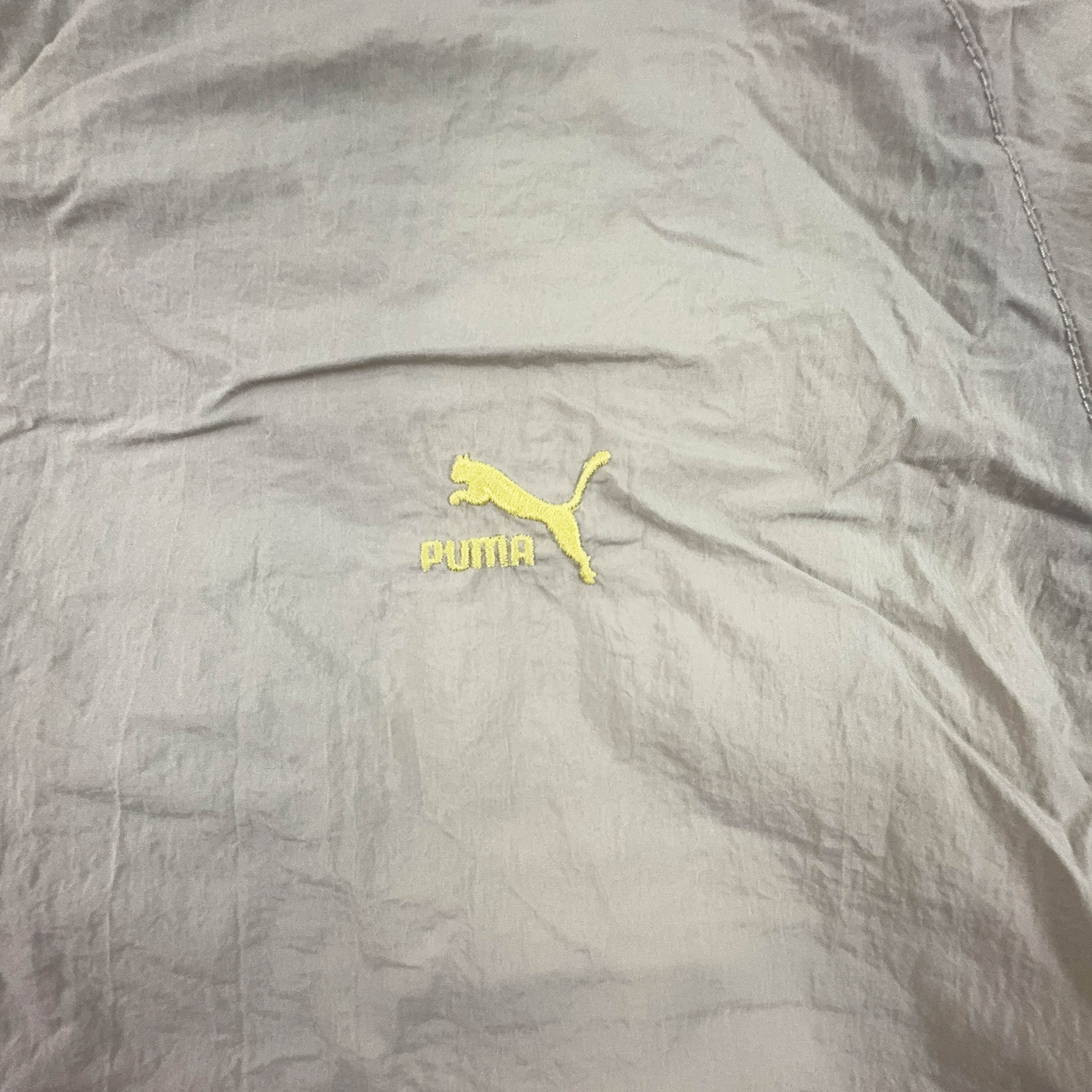 Giacca a vento Puma Vintage grigia e gialla con zip anni 90 - Taglia M/L uomo