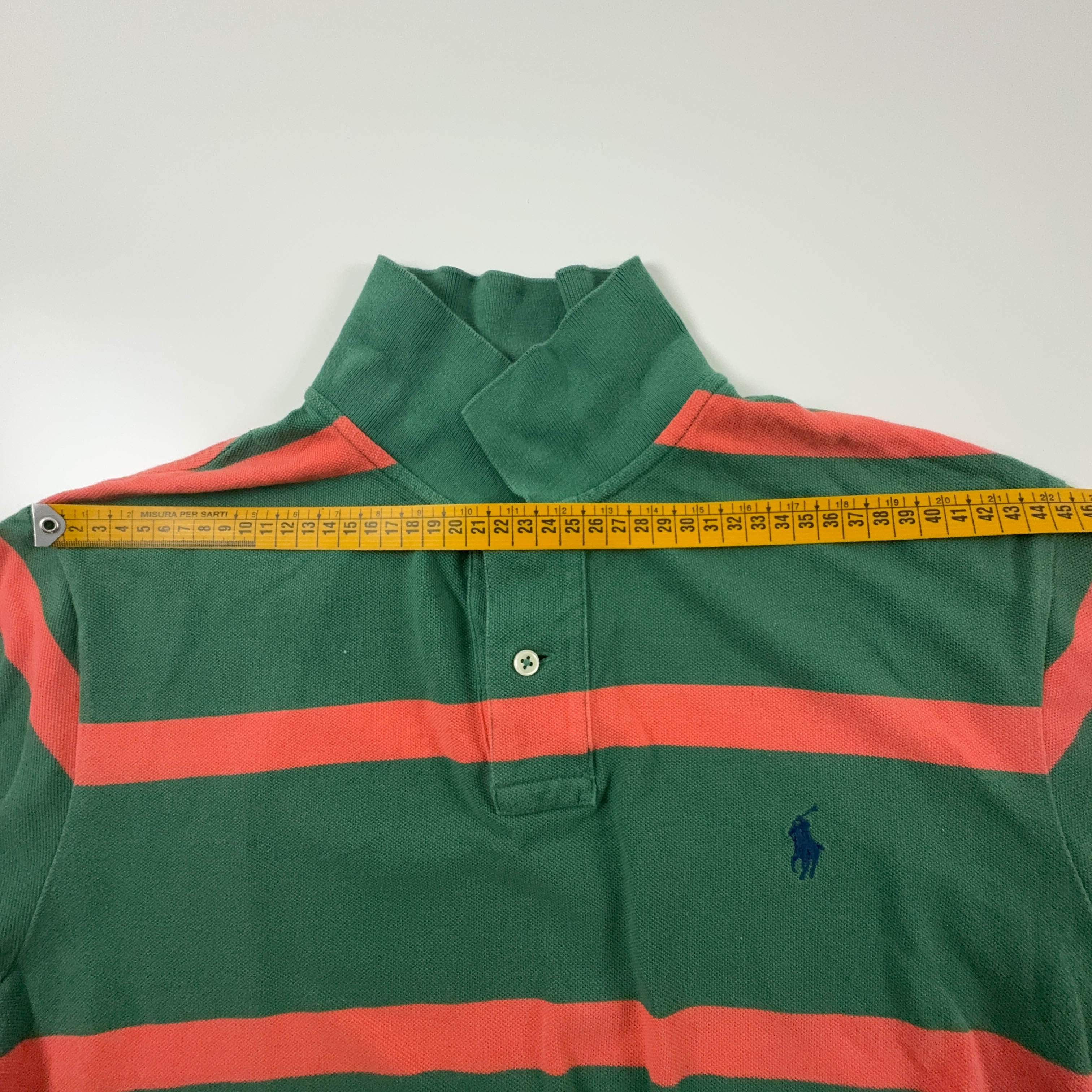Polo Ralph Lauren a righe verde ed arancione in cotone custom fit - Taglia L uomo