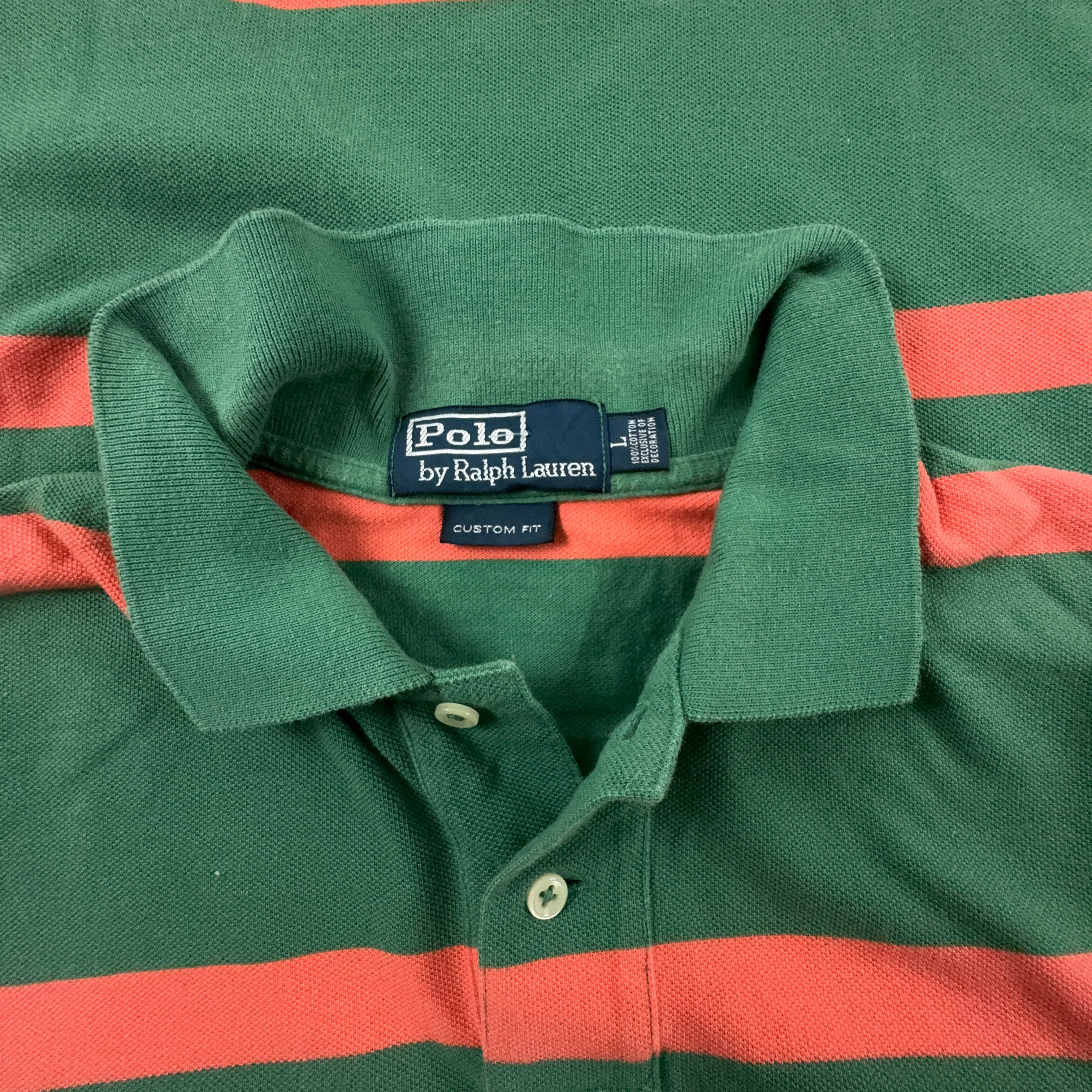 Polo Ralph Lauren a righe verde ed arancione in cotone custom fit - Taglia L uomo