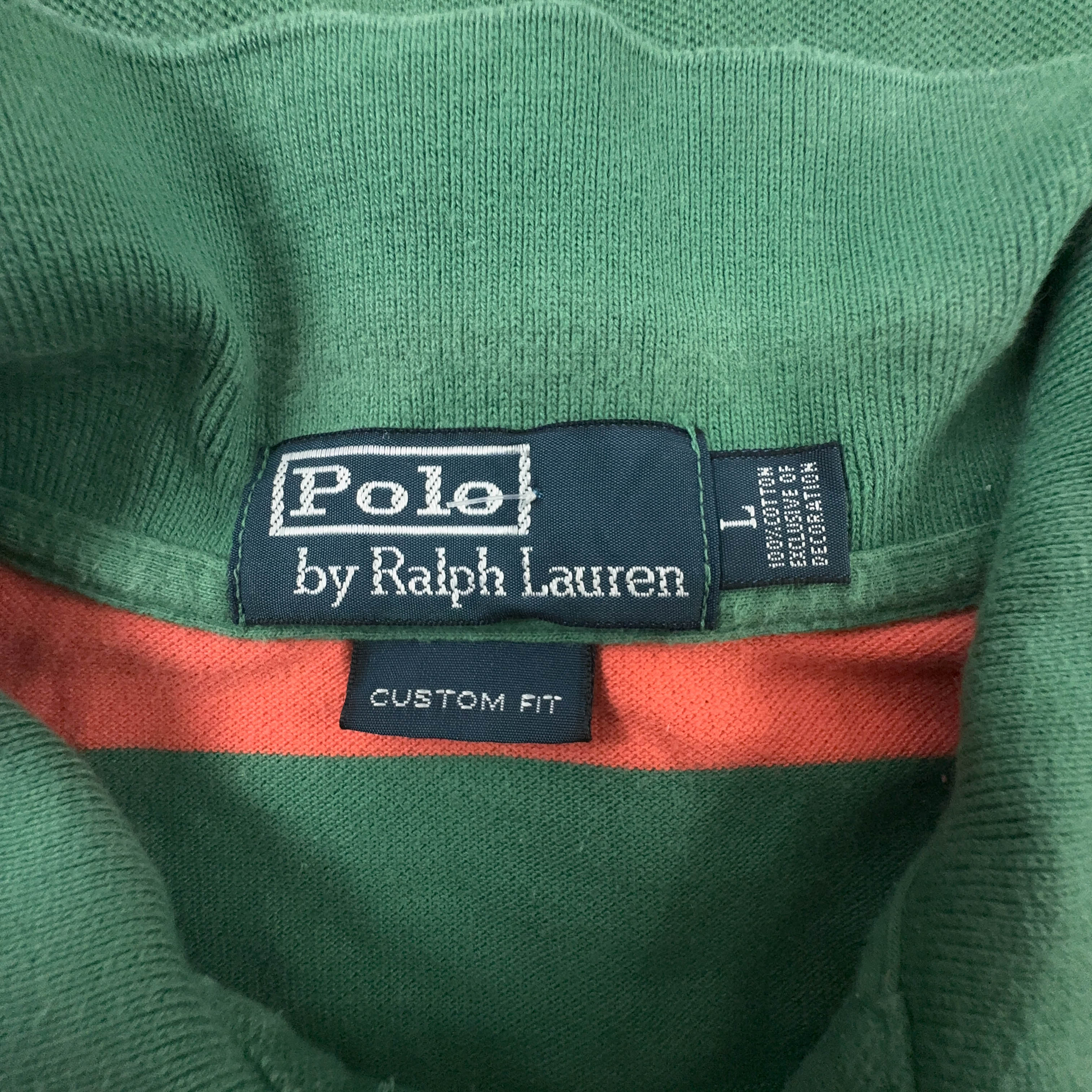 Polo Ralph Lauren a righe verde ed arancione in cotone custom fit - Taglia L uomo