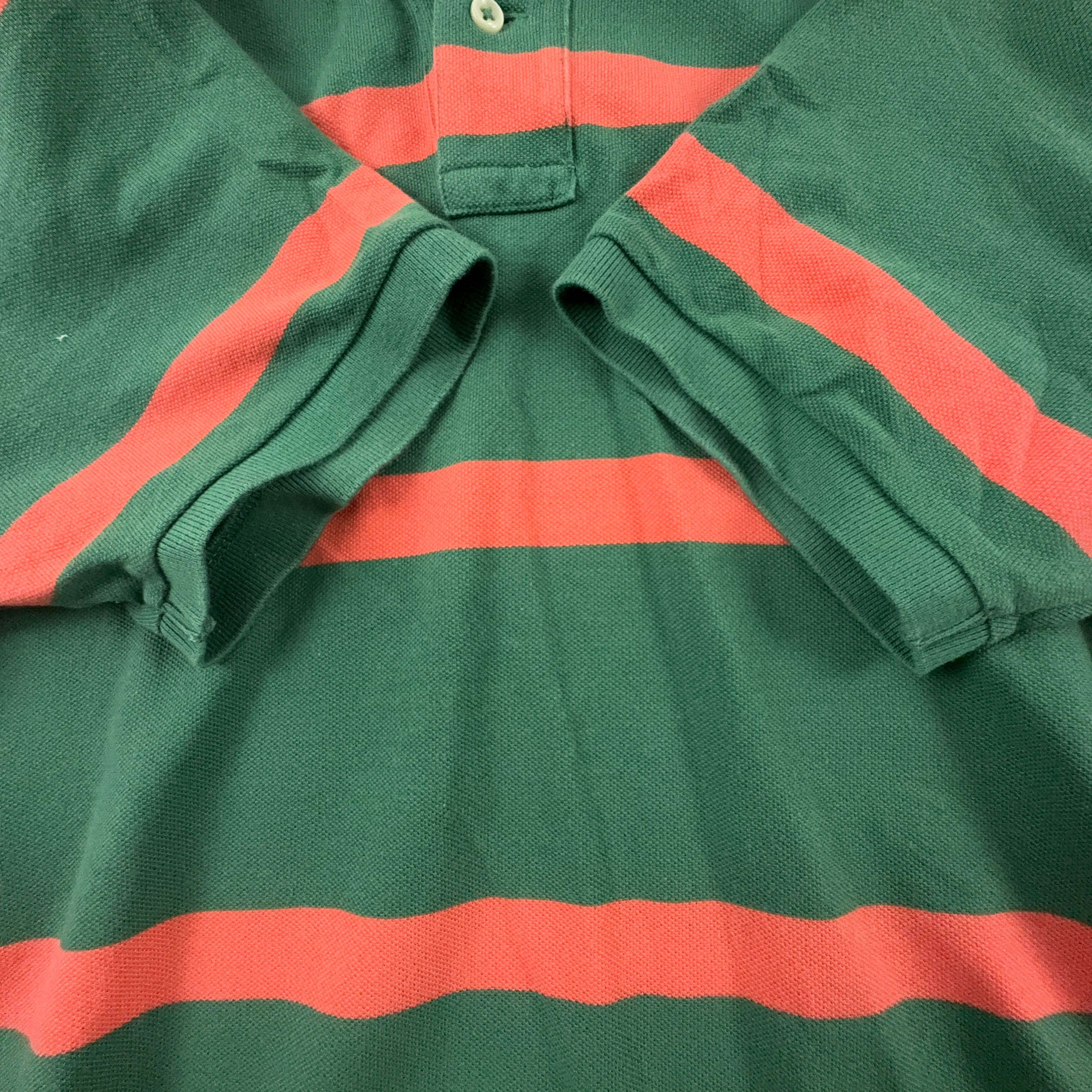 Polo Ralph Lauren a righe verde ed arancione in cotone custom fit - Taglia L uomo