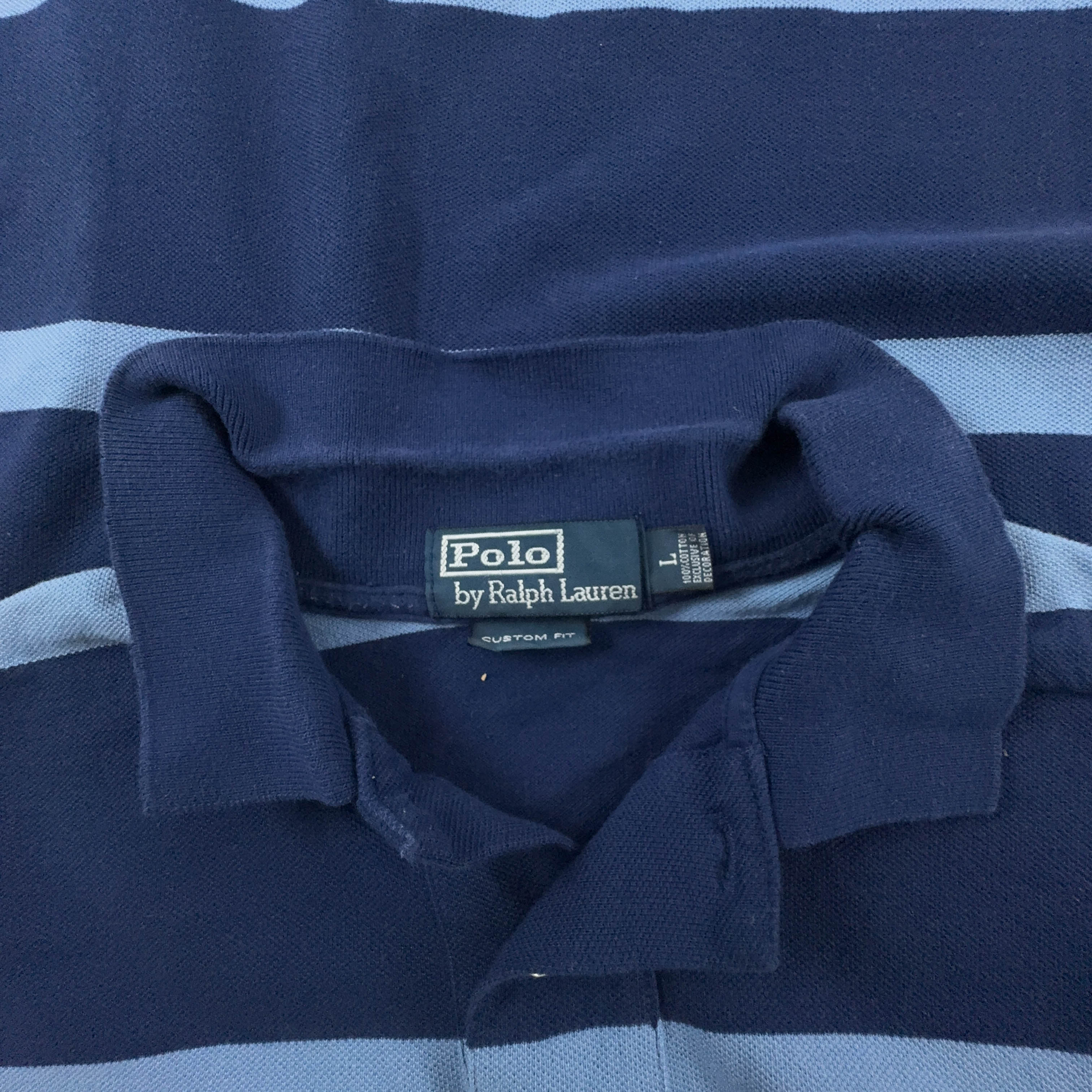 Polo Ralph Lauren a righe blu e azzurra in cotone custom fit - Taglia L uomo