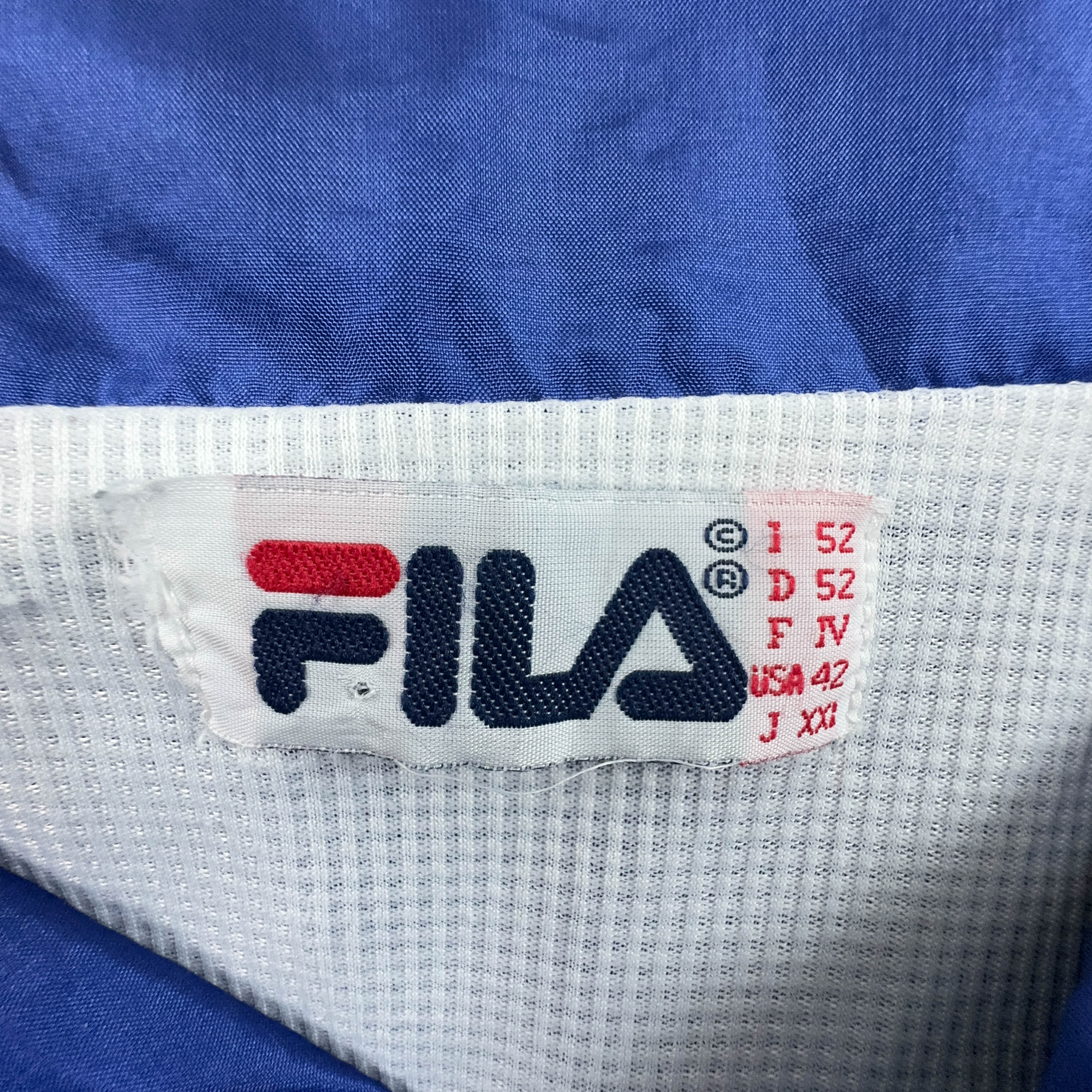 Giacca a vento Fila Vintage blu e verde geometrica con zip anni 90 - Taglia I52 uomo