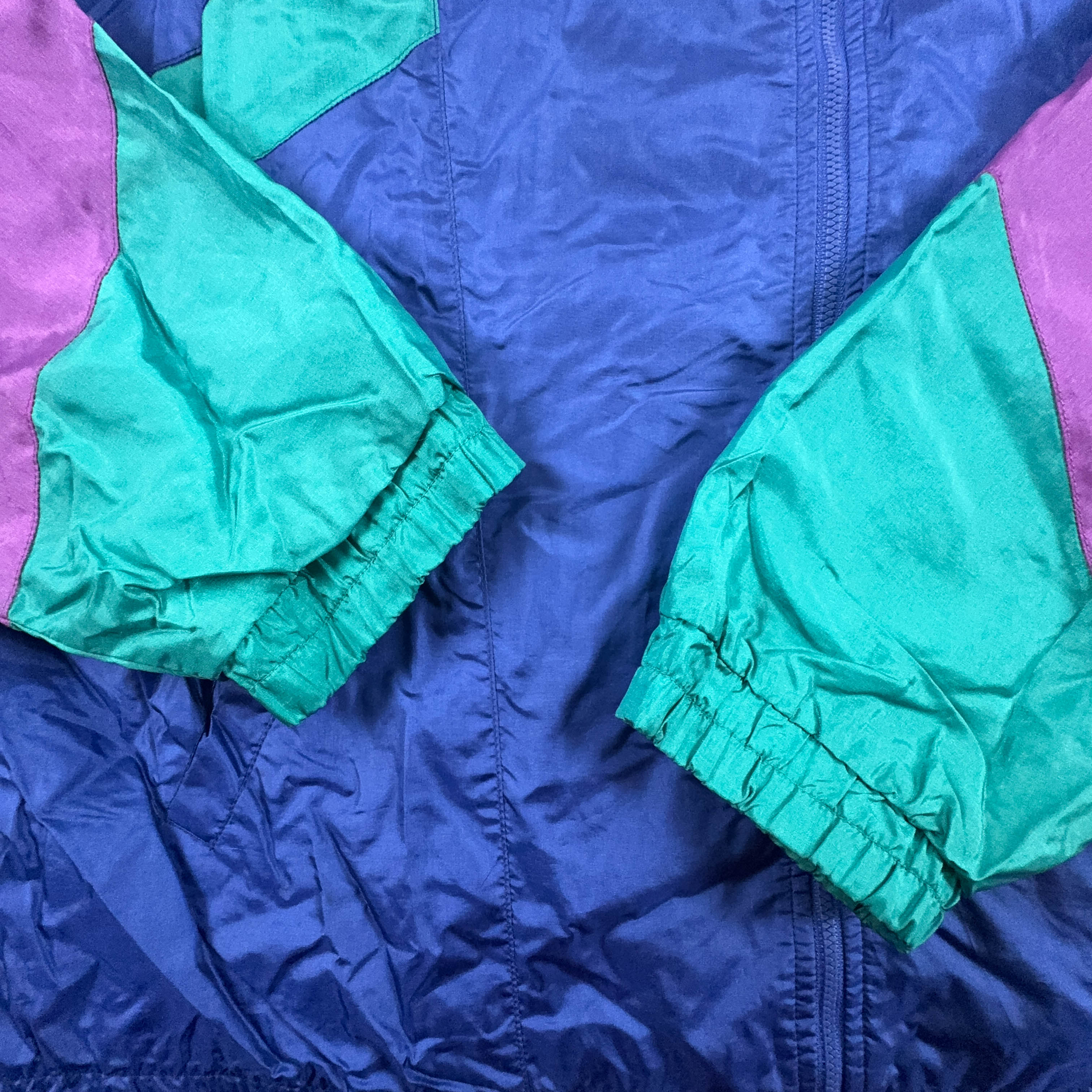 Giacca a vento Fila Vintage blu e verde geometrica con zip anni 90 - Taglia I52 uomo