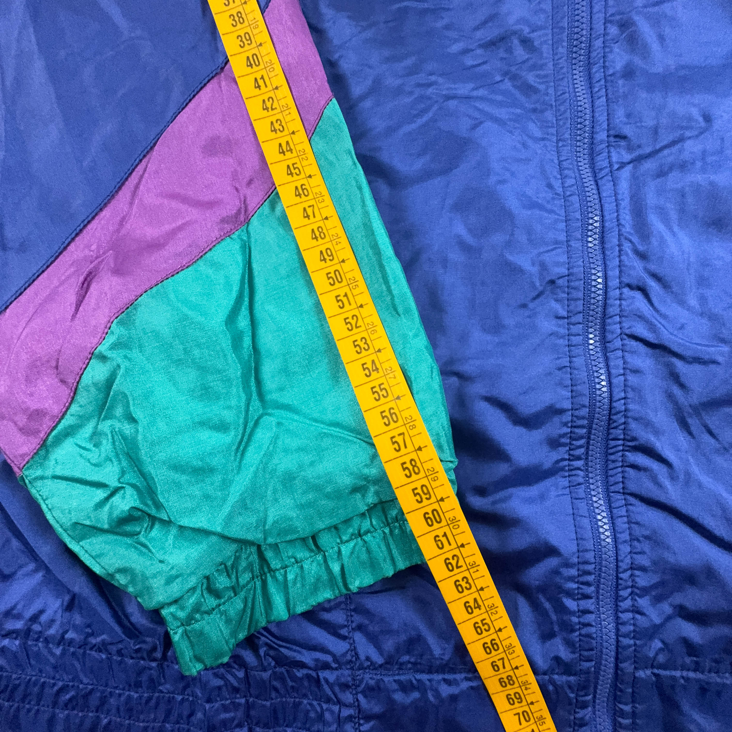Giacca a vento Fila Vintage blu e verde geometrica con zip anni 90 - Taglia I52 uomo