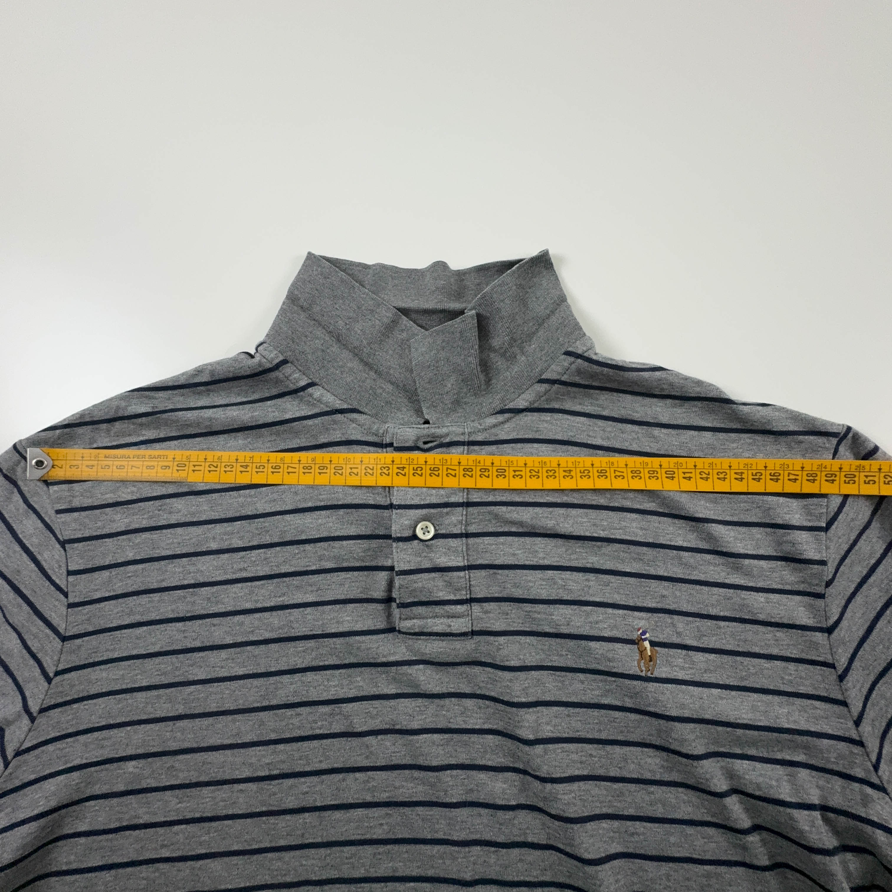 Polo Ralph Lauren a righe grigia e nera in cotone soft touch - Taglia XL uomo