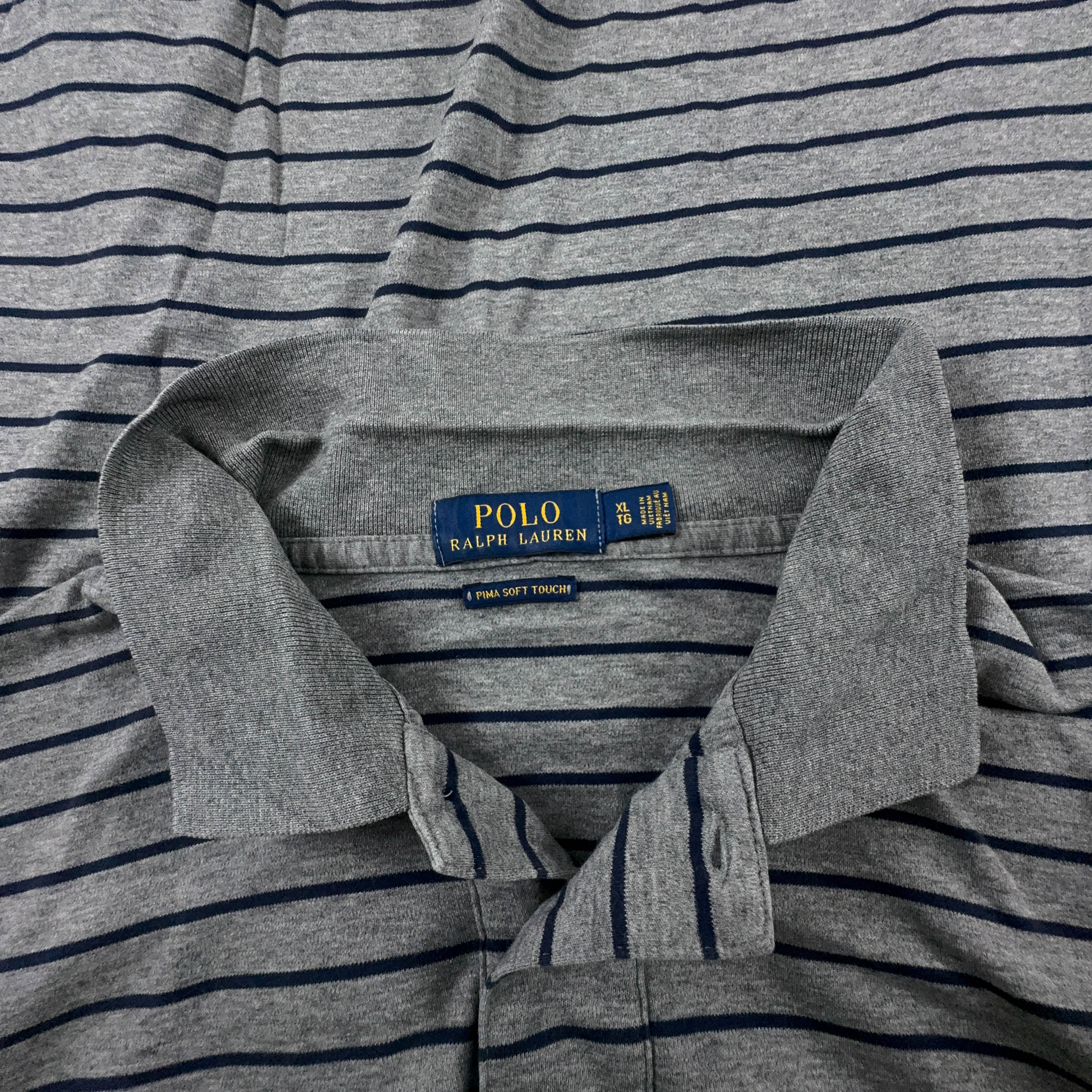 Polo Ralph Lauren a righe grigia e nera in cotone soft touch - Taglia XL uomo
