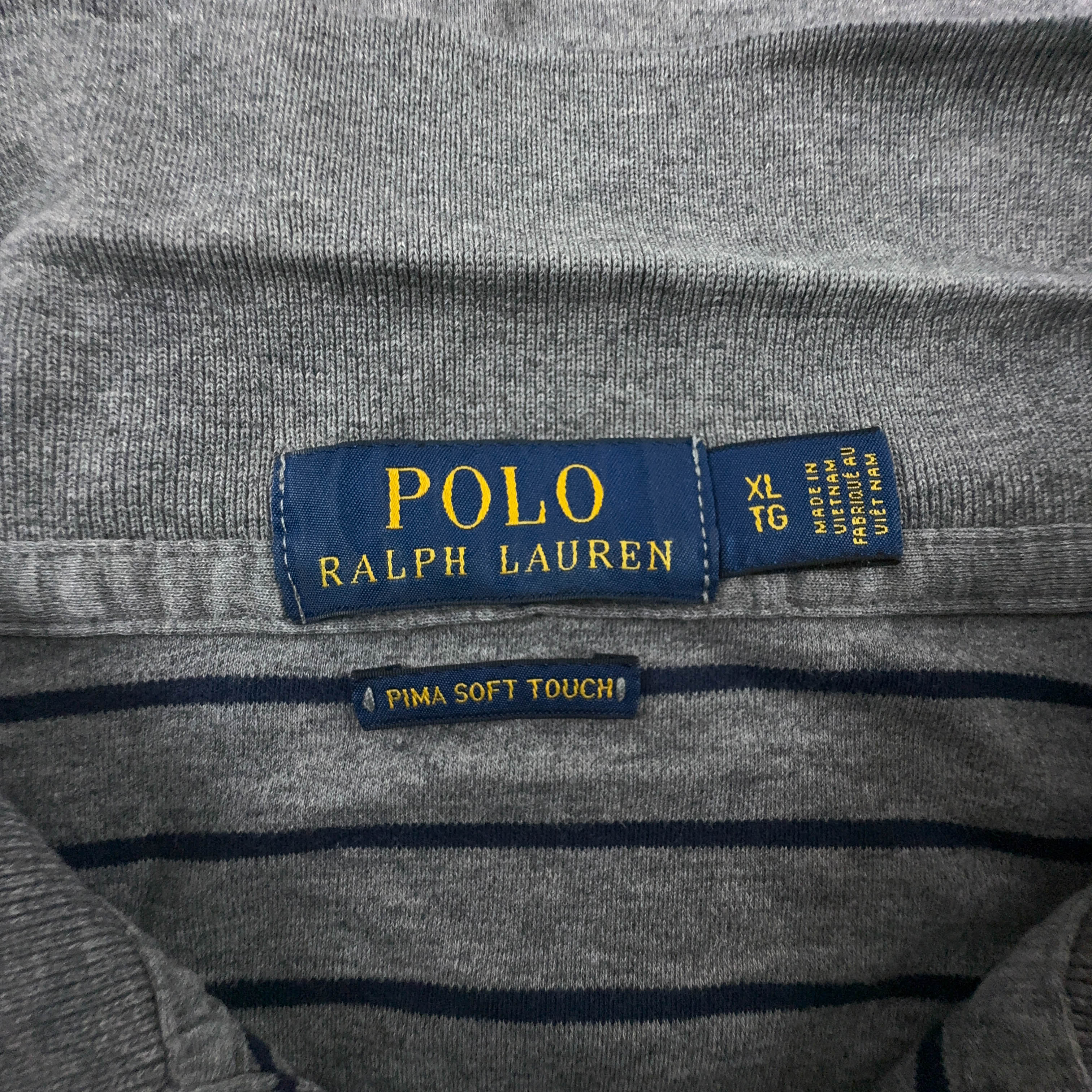 Polo Ralph Lauren a righe grigia e nera in cotone soft touch - Taglia XL uomo