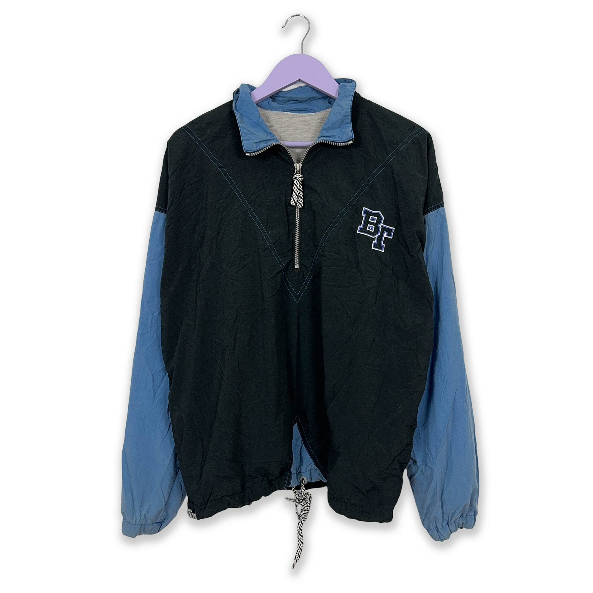 Giacca a vento Vintage Brooklyn Training nera e blu con zip - Taglia M/L uomo