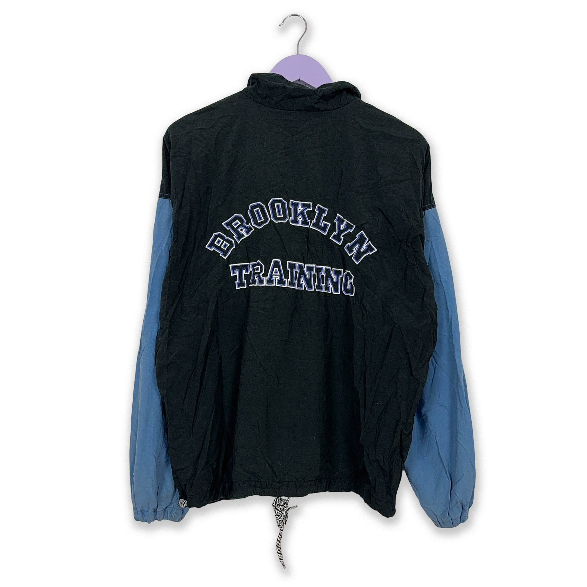 Giacca a vento Vintage Brooklyn Training nera e blu con zip - Taglia M/L uomo