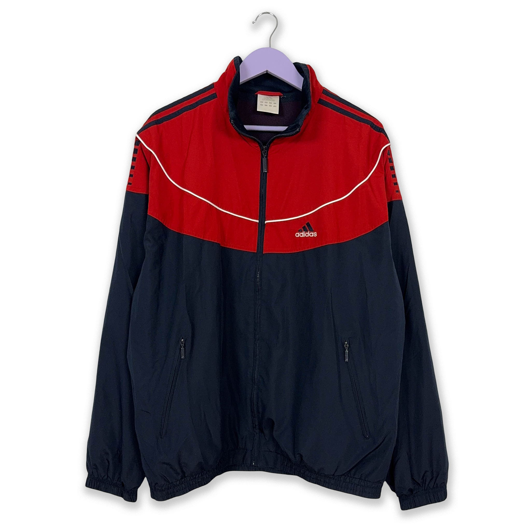 Giacca a vento Adidas Vintage blu e rossa anni 2000 con zip - Taglia L/XL uomo