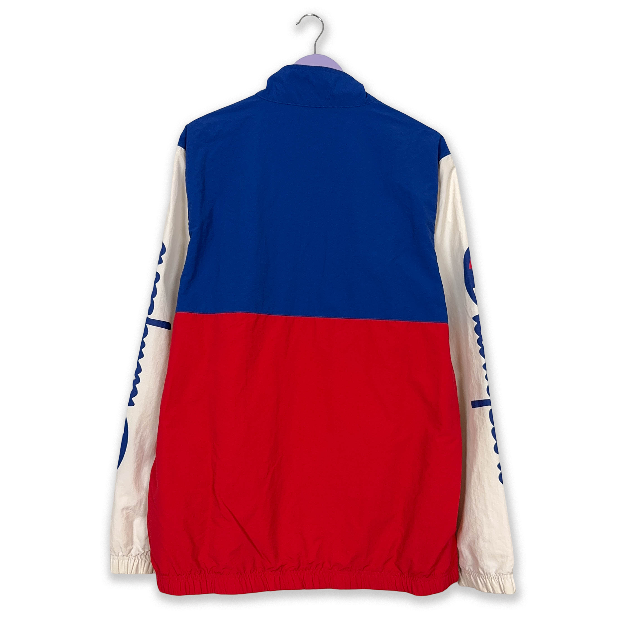 Giacca a vento Champion Vintage blu rossa e bianca anni 90 quarter zip - Taglia XL uomo