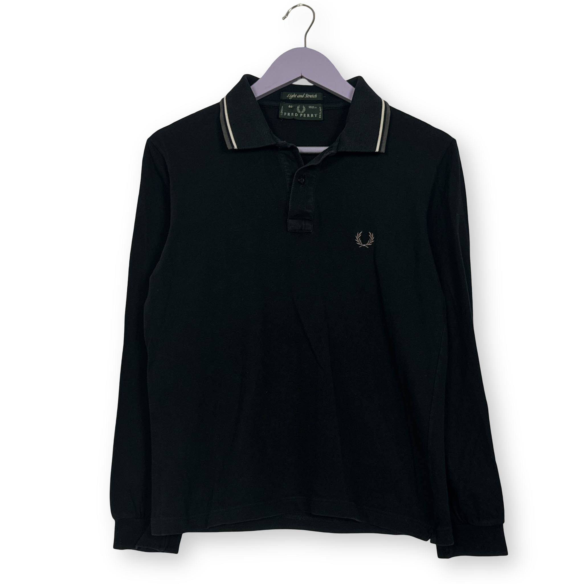 Polo Fred Perry nera in cotone tinta unita manica lunga - Taglia M uomo