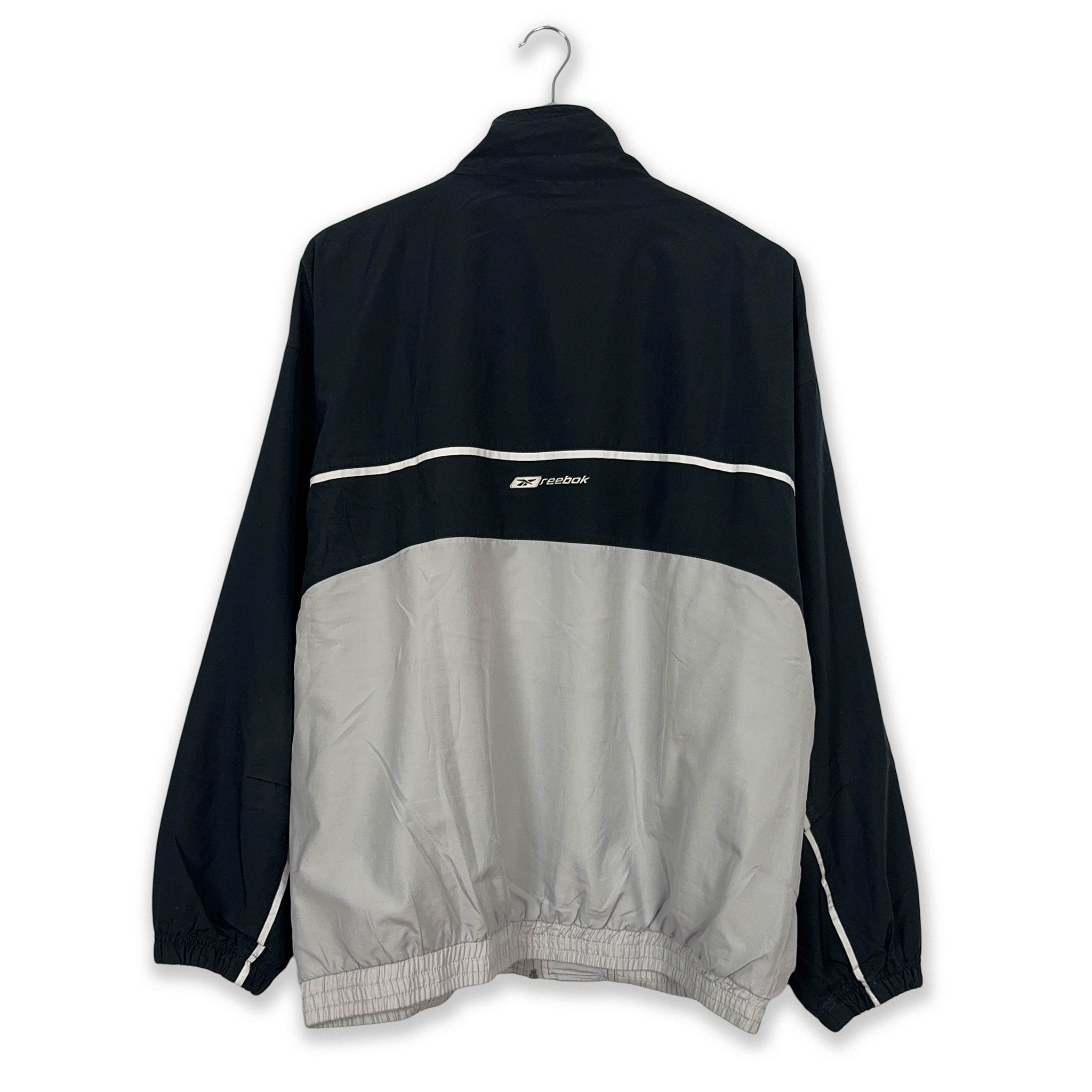 Giacca a vento Reebok Vintage grigia e blu con zip anni 2000 - Taglia XL uomo